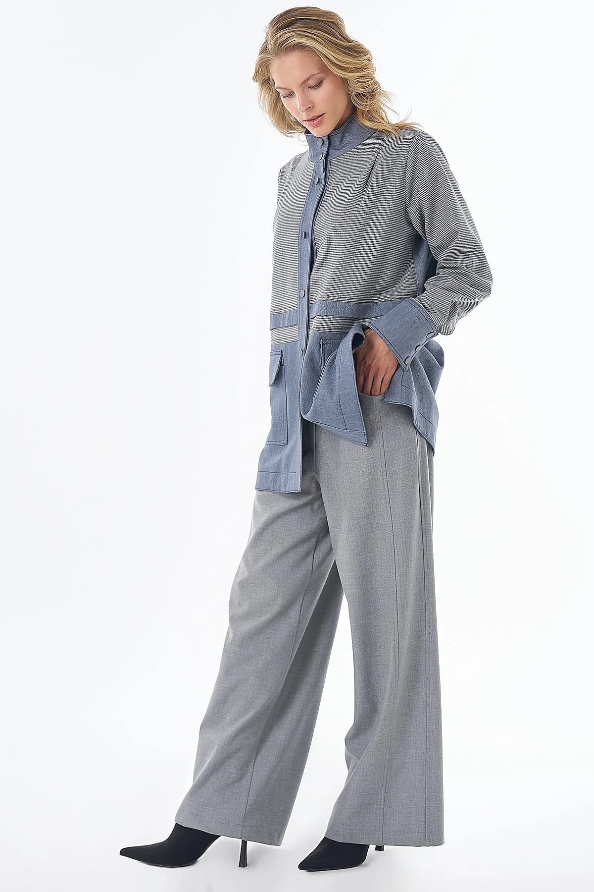 Patch-Pocket Stand-Collar Jacket Gray