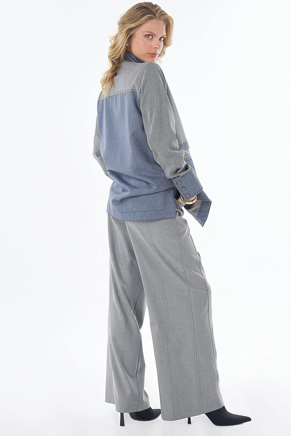 Patch-Pocket Stand-Collar Jacket Gray