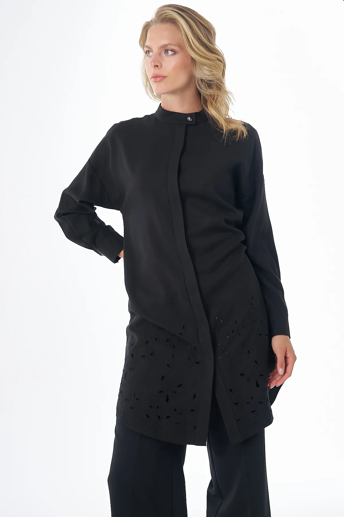 Lazer Kesim Rayon Tunik Siyah