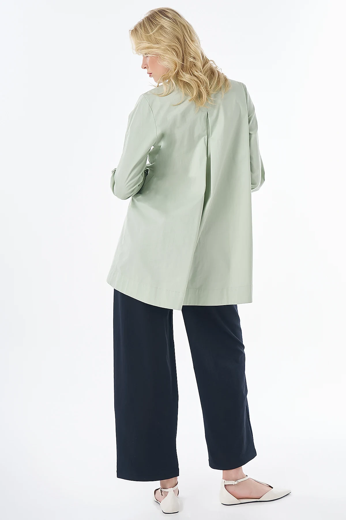 Shiny Button Cotton Tunic Green