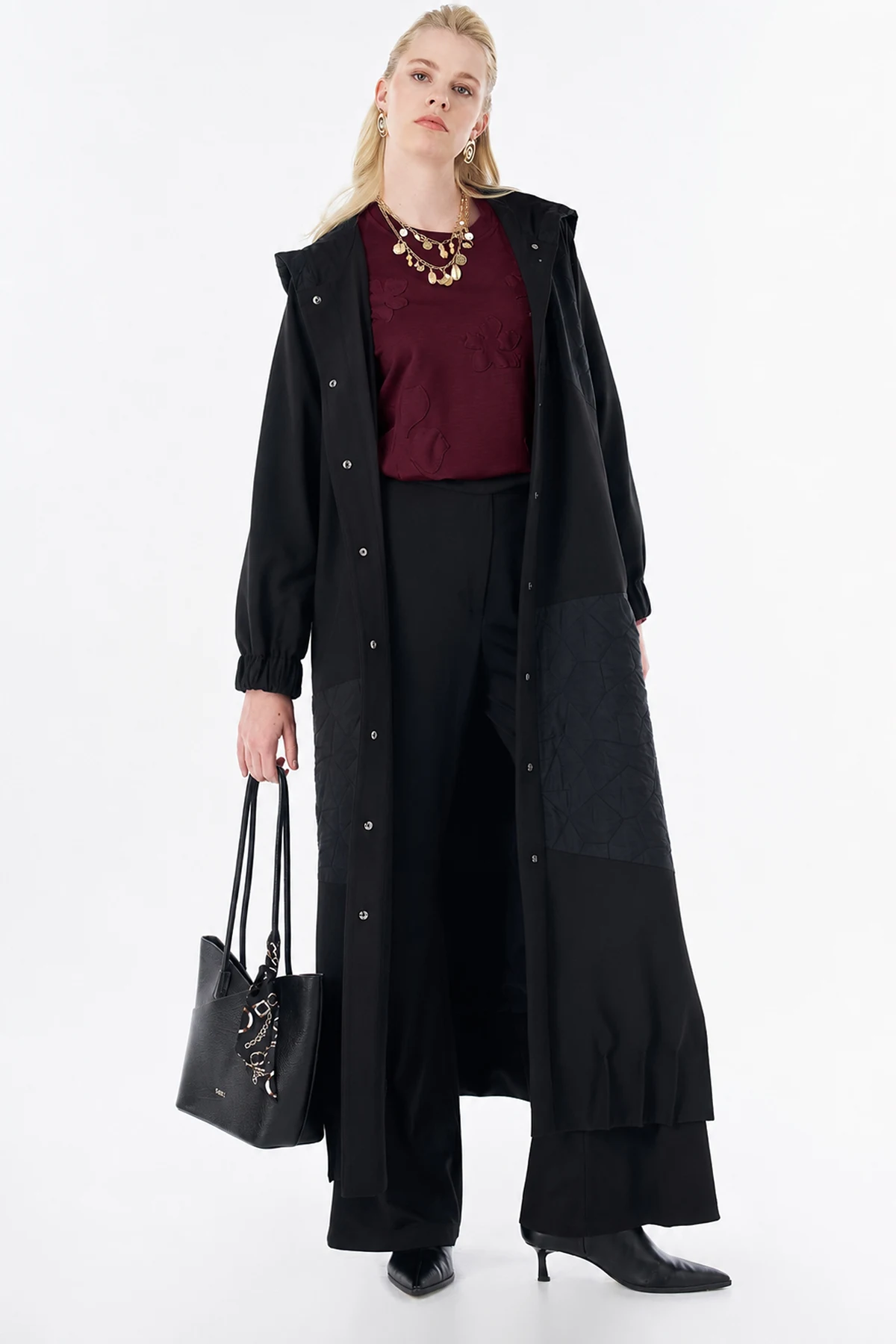 Wide Collar Quilted Throw-On Jacket Black