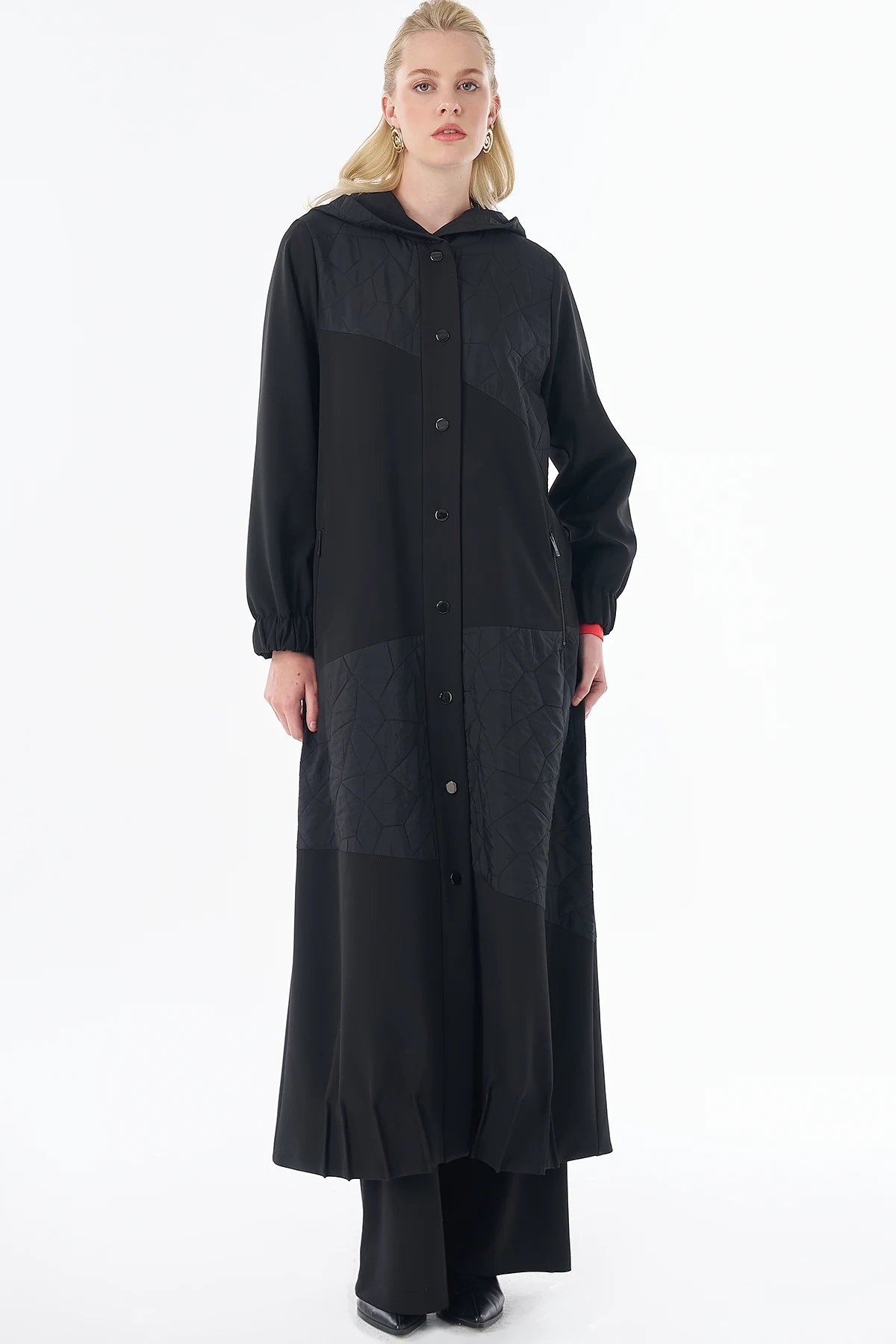Wide Collar Quilted Throw-On Jacket Black