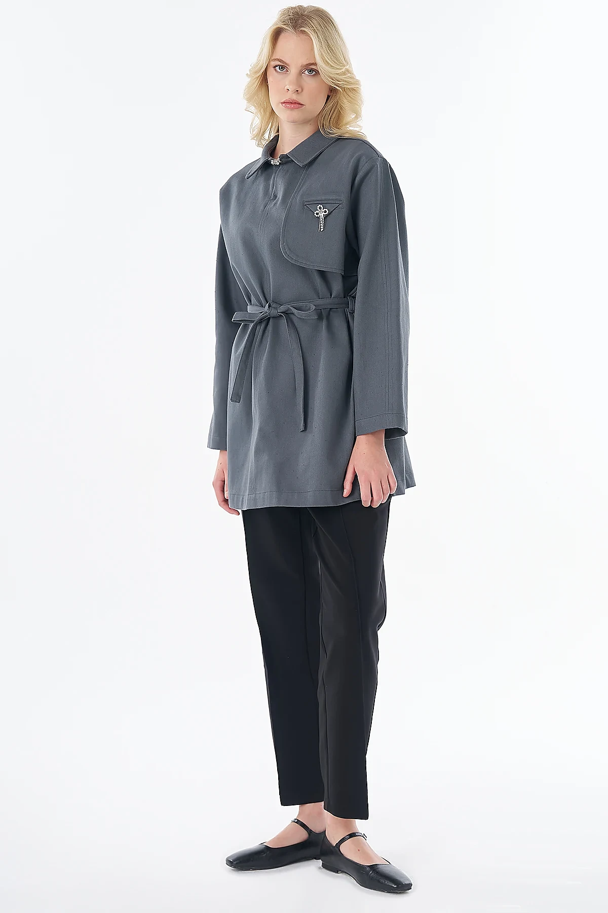 Aller Detaylı Denim Tunik İndigo