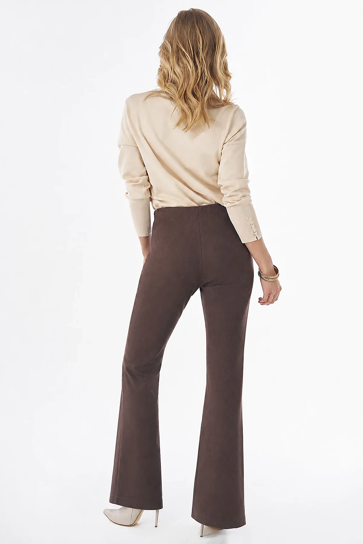 Çima Dikişli Flare Fit Süet Pantolon Kahve