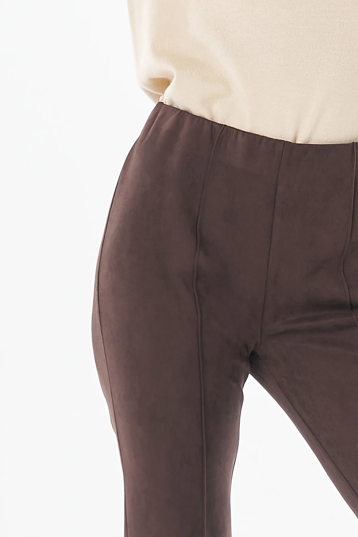 Çima Dikişli Flare Fit Süet Pantolon Kahve