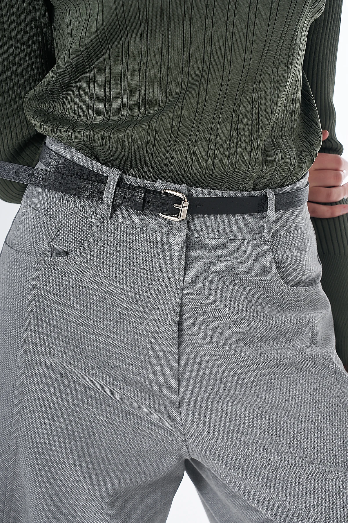Stitch-Detail Wide-Leg Trousers Gray