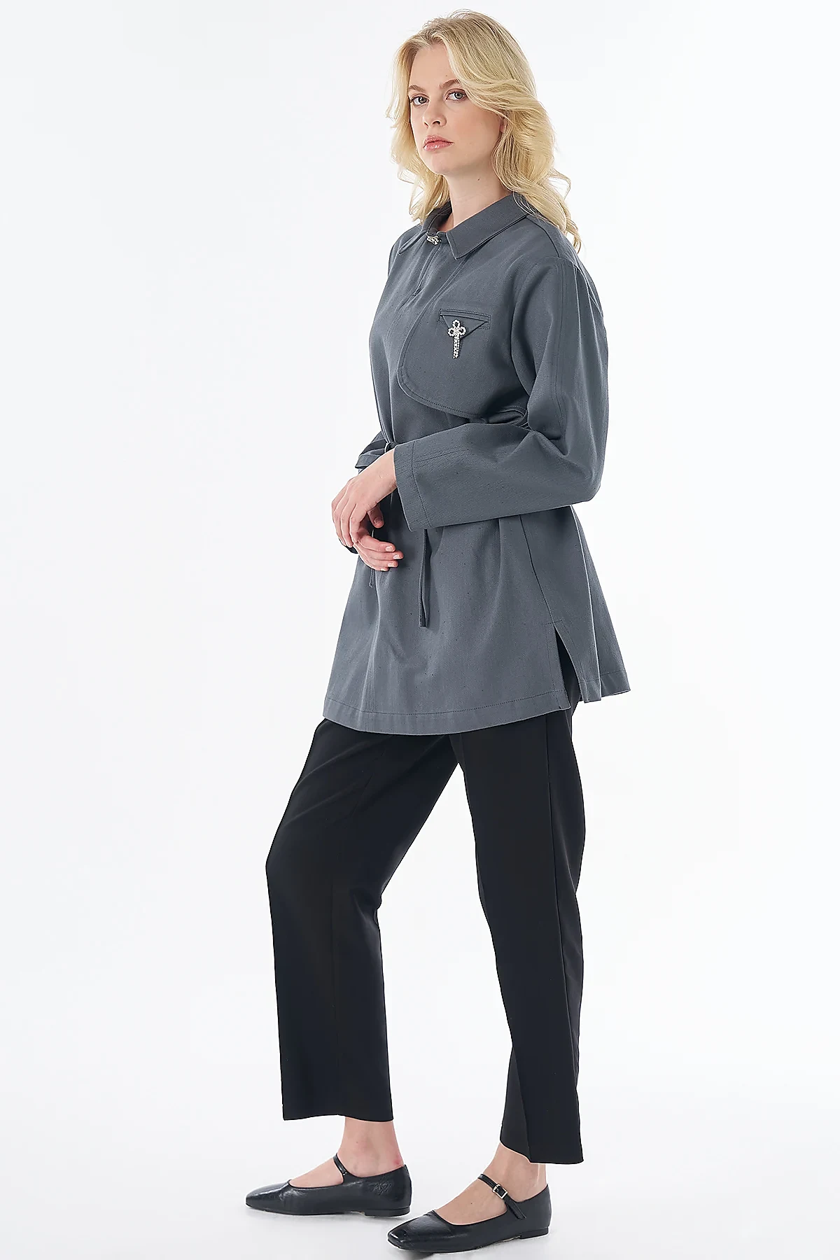 Aller Detaylı Denim Tunik İndigo