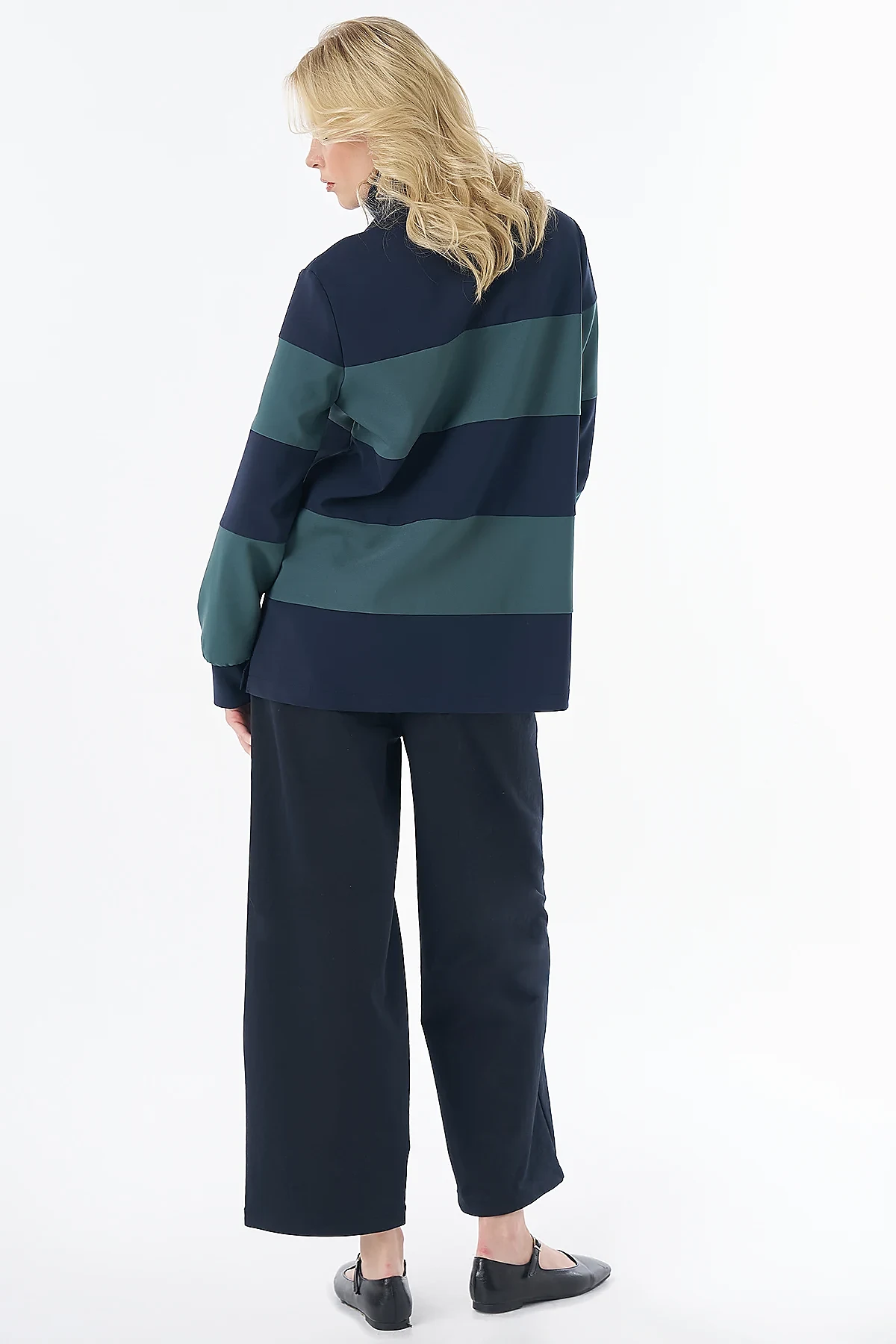 Color-Block Wide-Neck Sweatshirt Navy