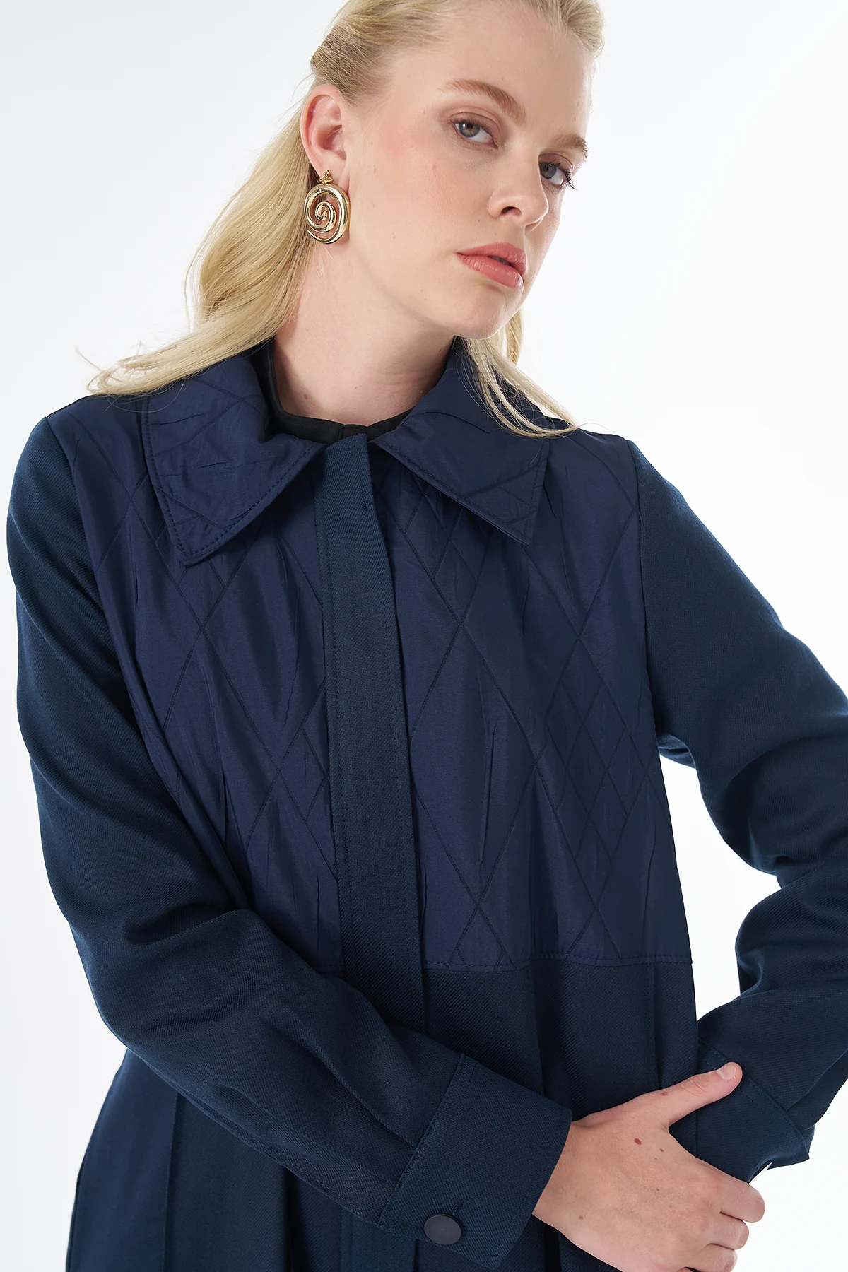 Quilted Detail Longline Jacket Navy