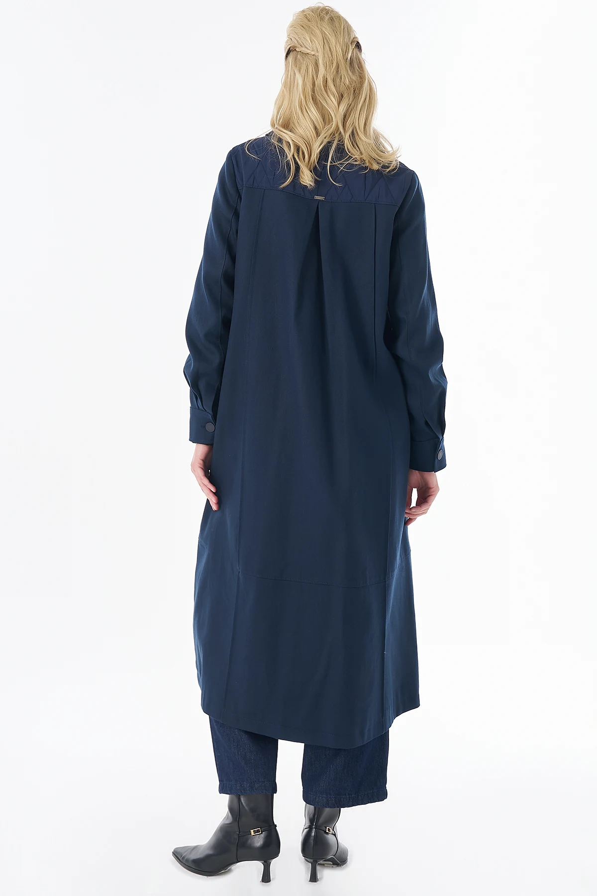 Quilted Detail Longline Jacket Navy