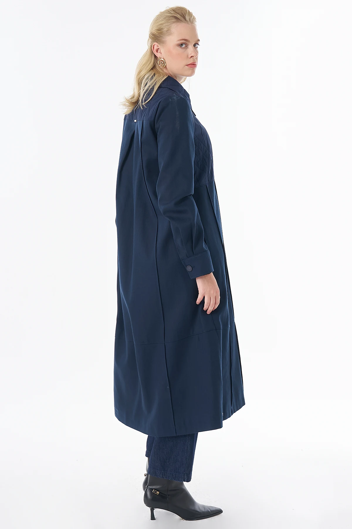 Quilted Detail Longline Jacket Navy