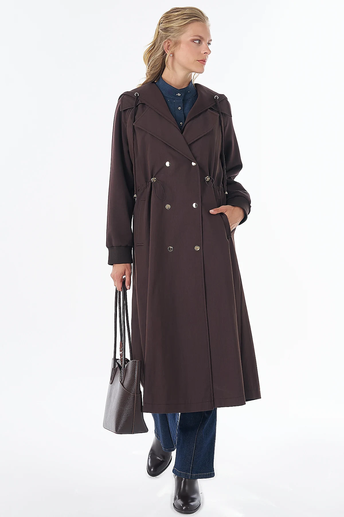 Waist-Drawstring Trench Coat Brown