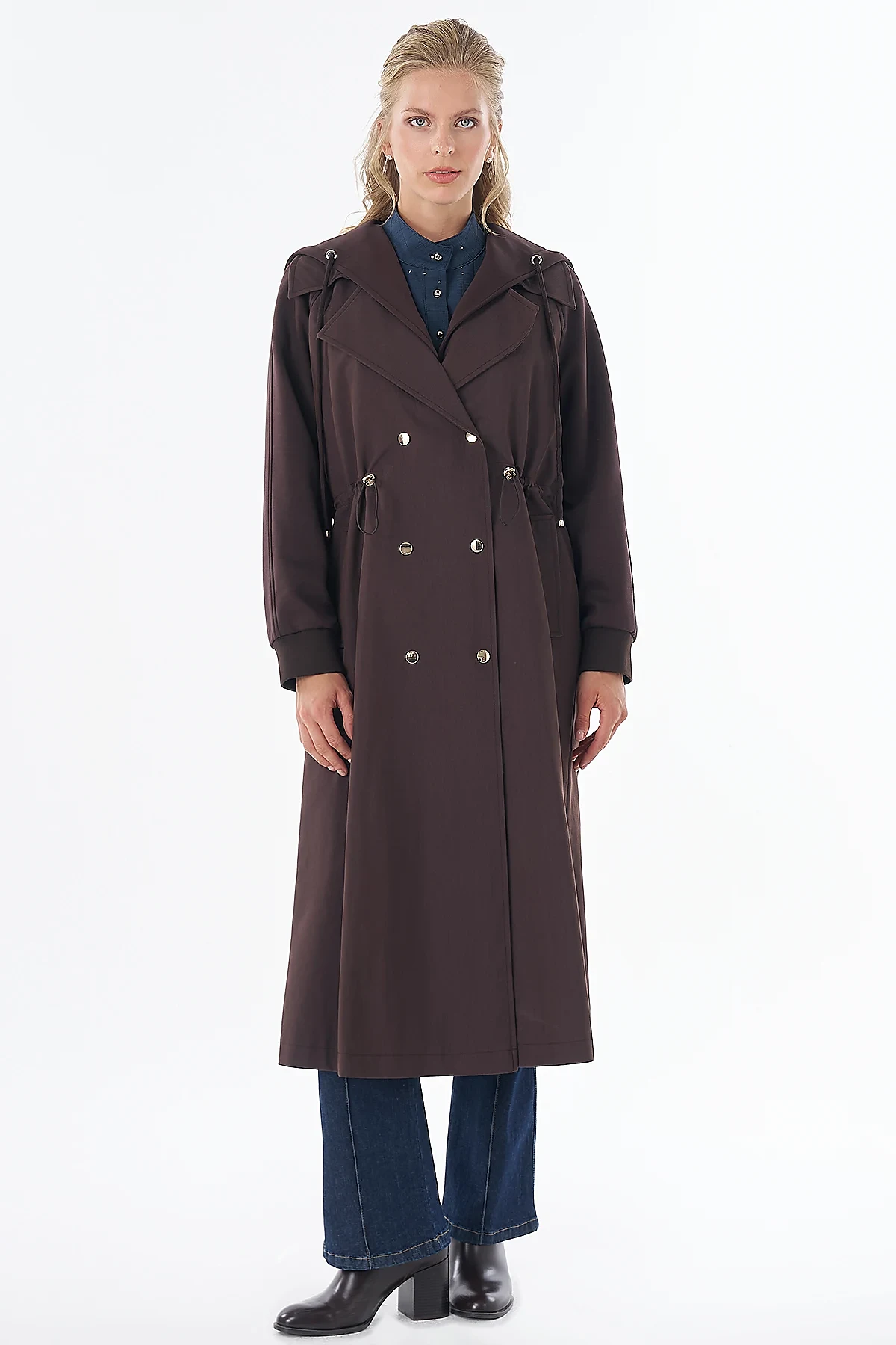 Waist-Drawstring Trench Coat Brown