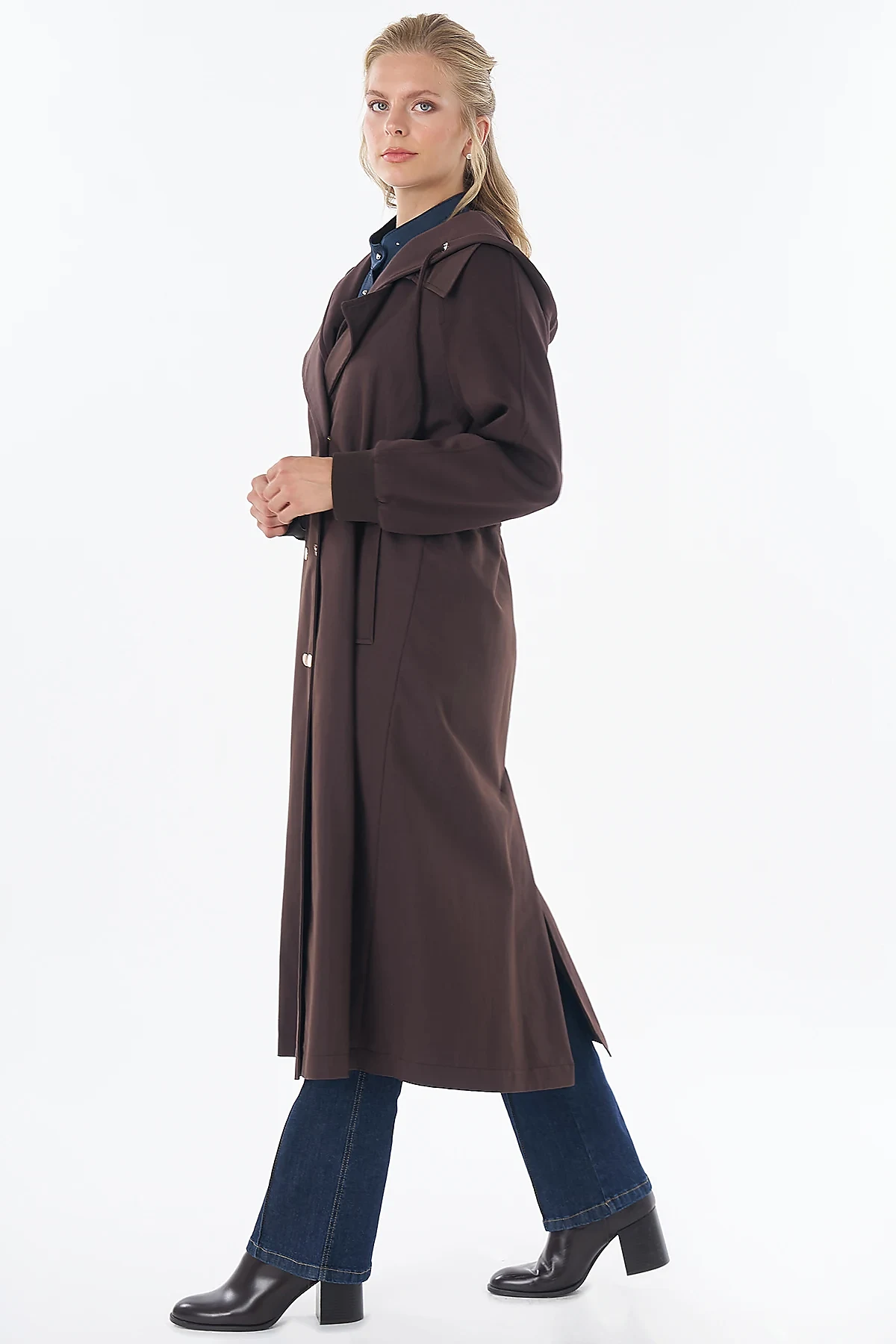 Waist-Drawstring Trench Coat Brown