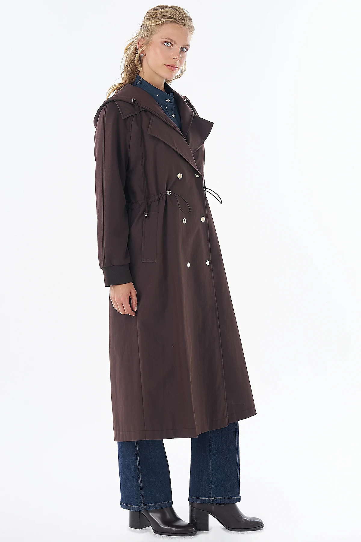 Waist-Drawstring Trench Coat Brown