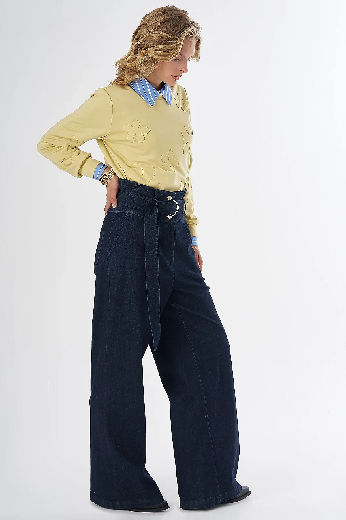 Yüksek Bel Denim Pantolon Lacivert