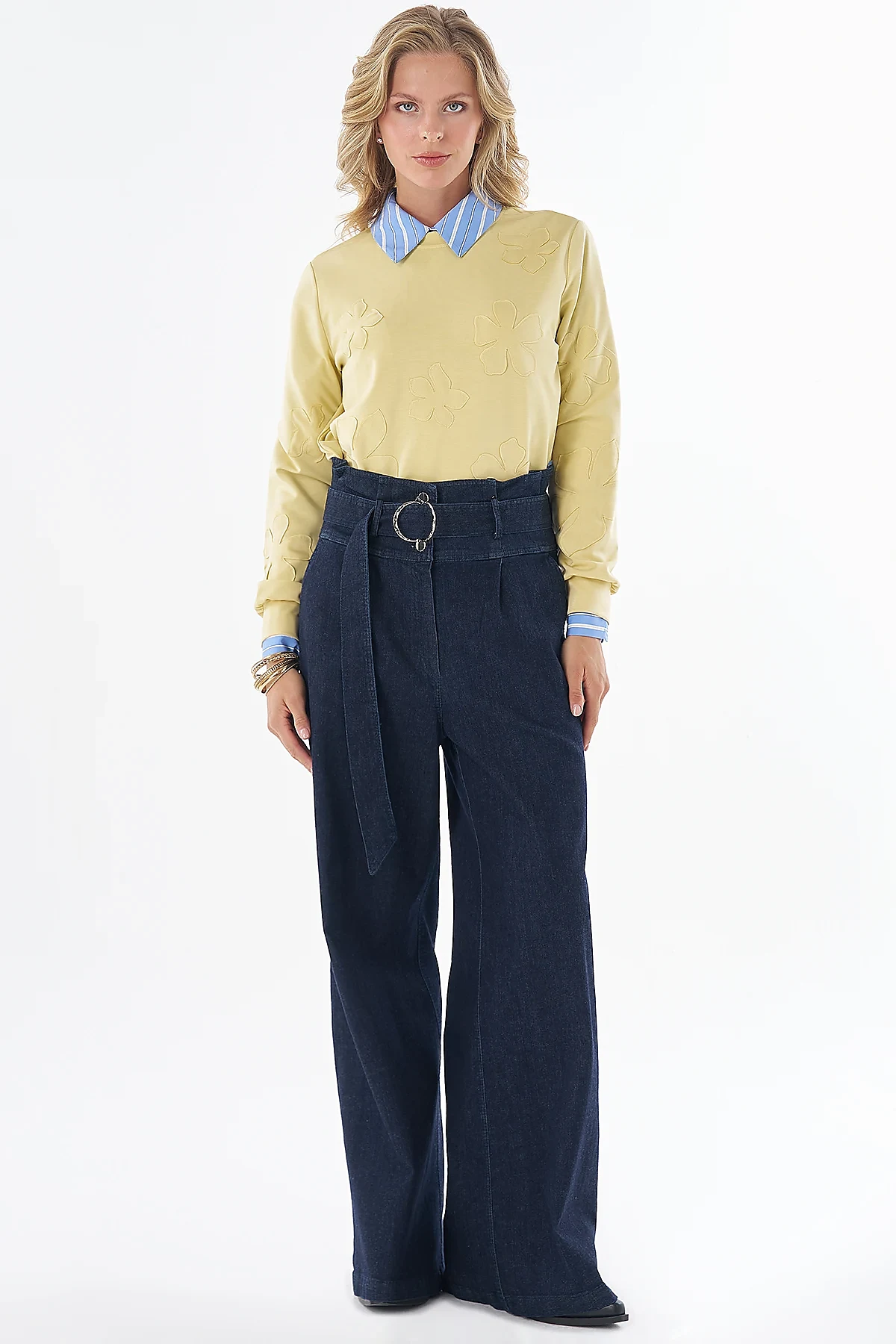 Yüksek Bel Denim Pantolon Lacivert