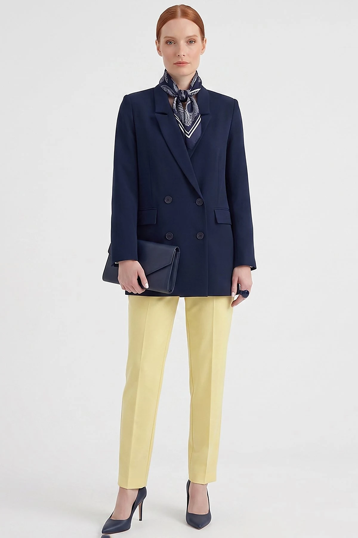 Cover Pocket Crepe Blazer Jacket Navy Blue