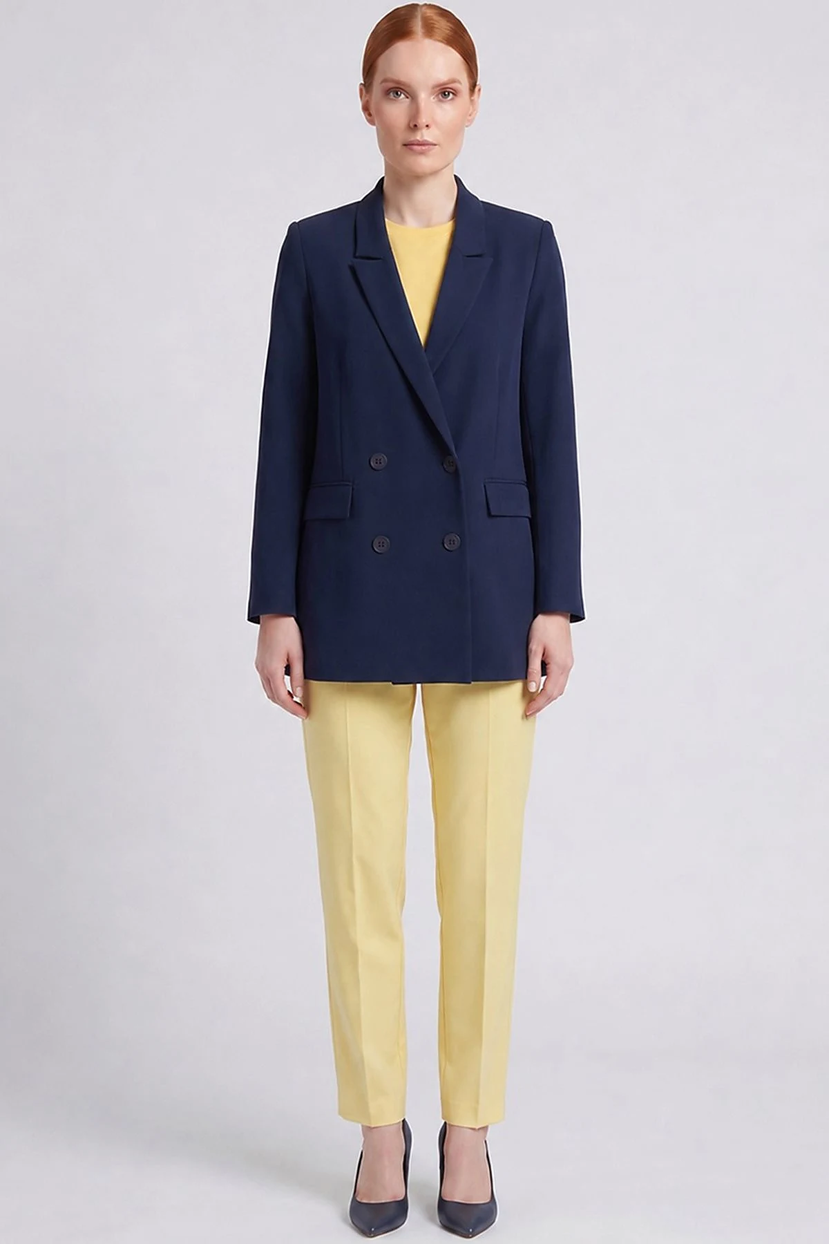 Cover Pocket Crepe Blazer Jacket Navy Blue