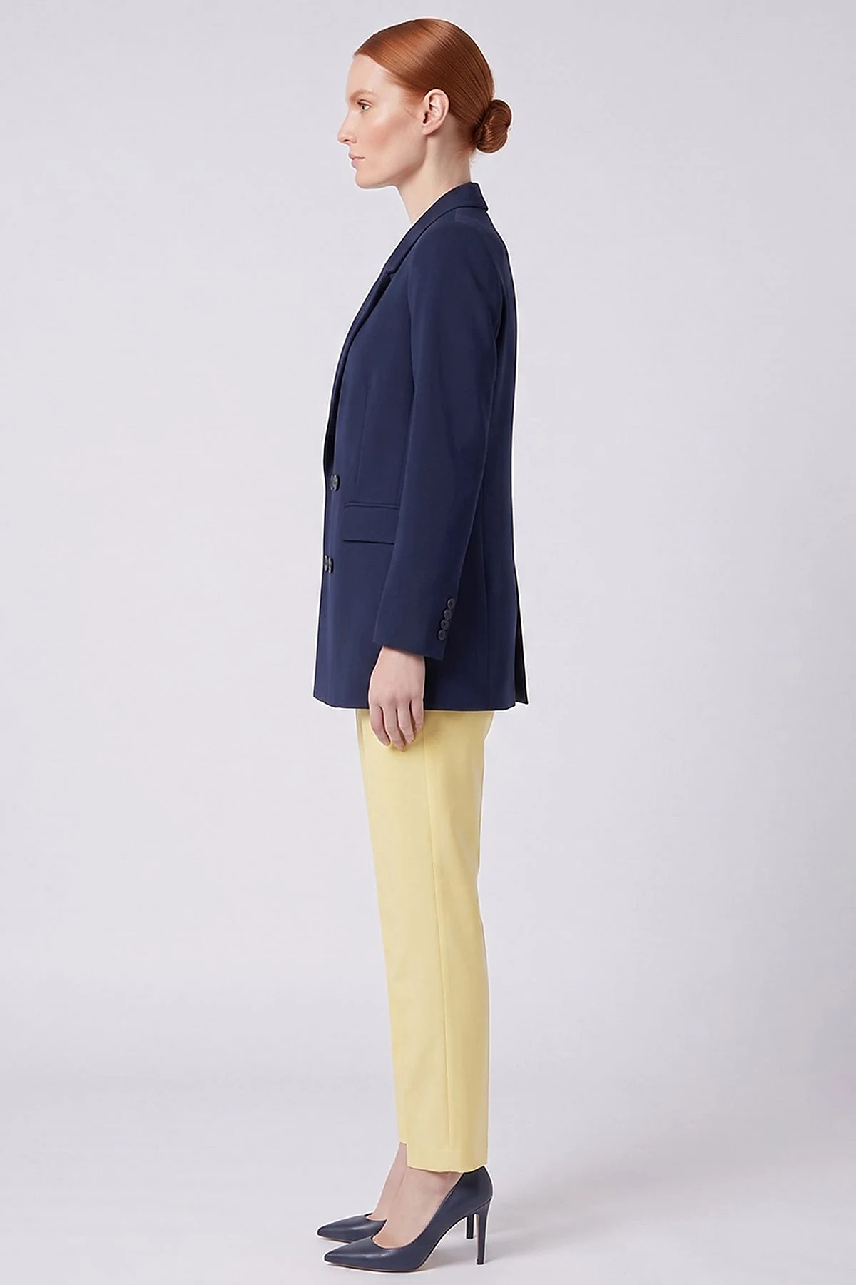 Cover Pocket Crepe Blazer Jacket Navy Blue