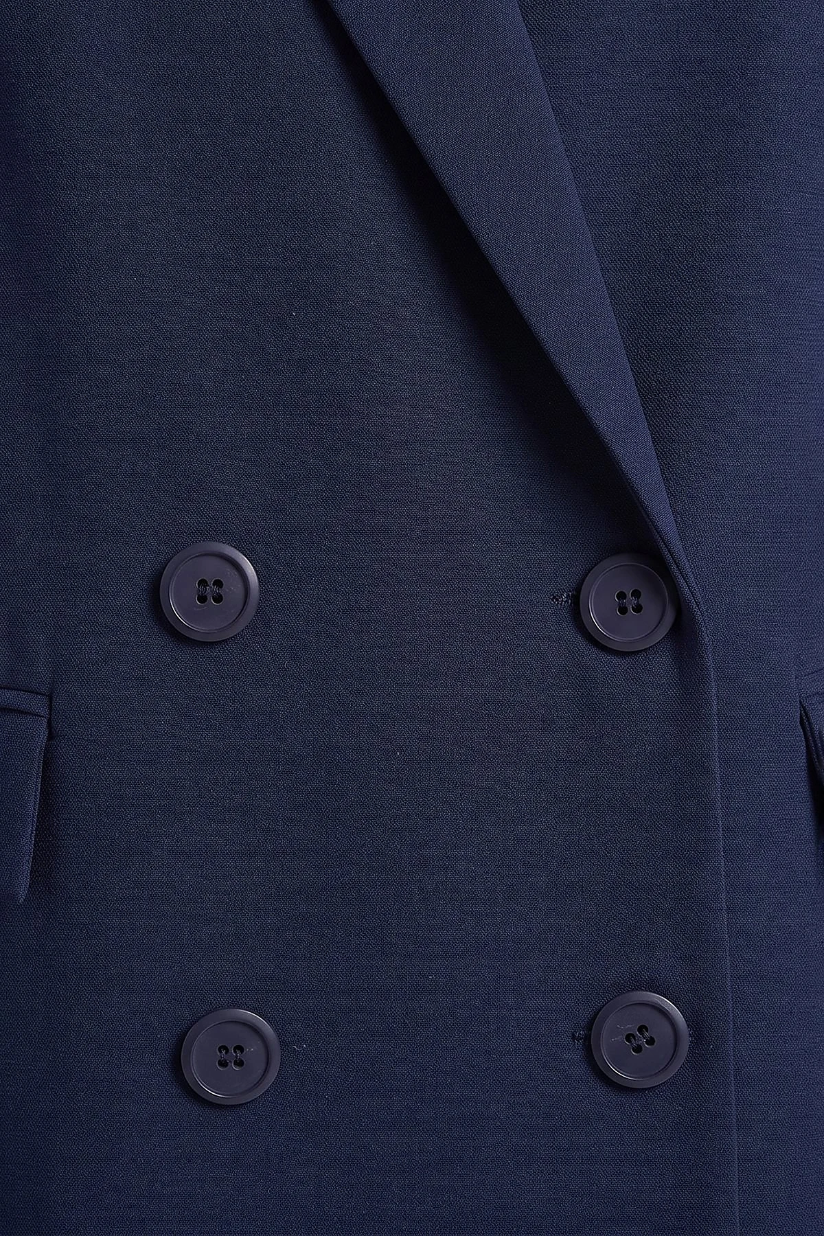 Cover Pocket Crepe Blazer Jacket Navy Blue