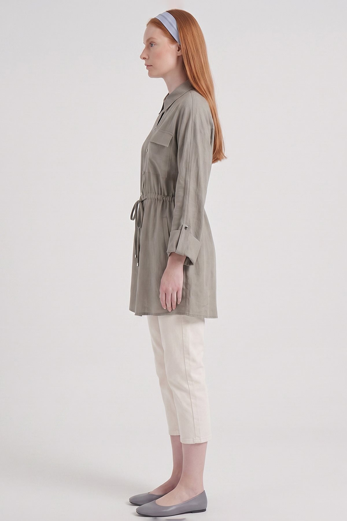 Single-Pocket Linen Lyocell Tunic Dark Mink