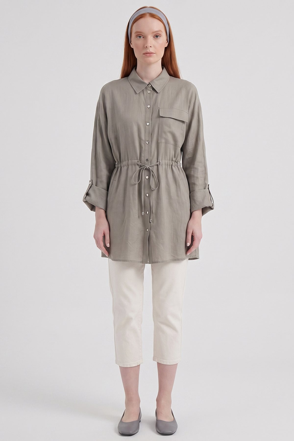Single-Pocket Linen Lyocell Tunic Dark Mink