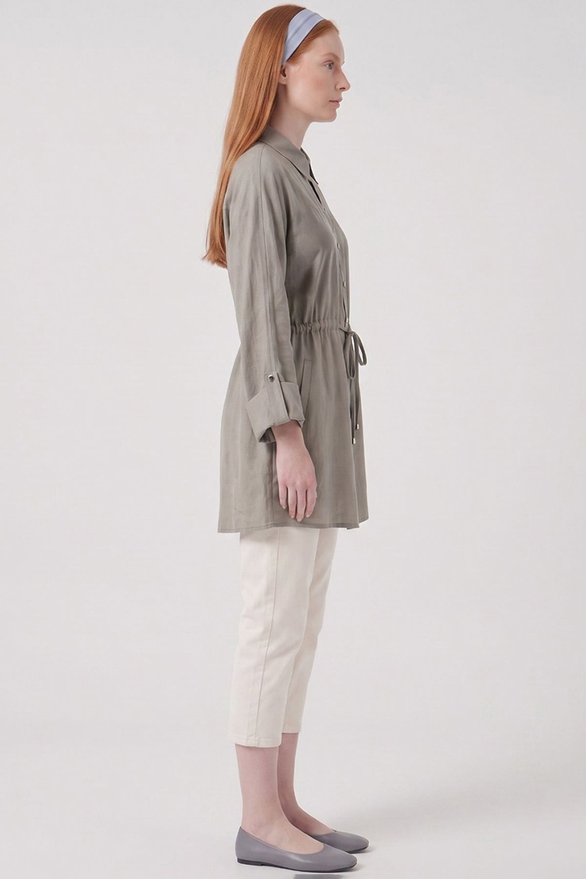 Single-Pocket Linen Lyocell Tunic Dark Mink