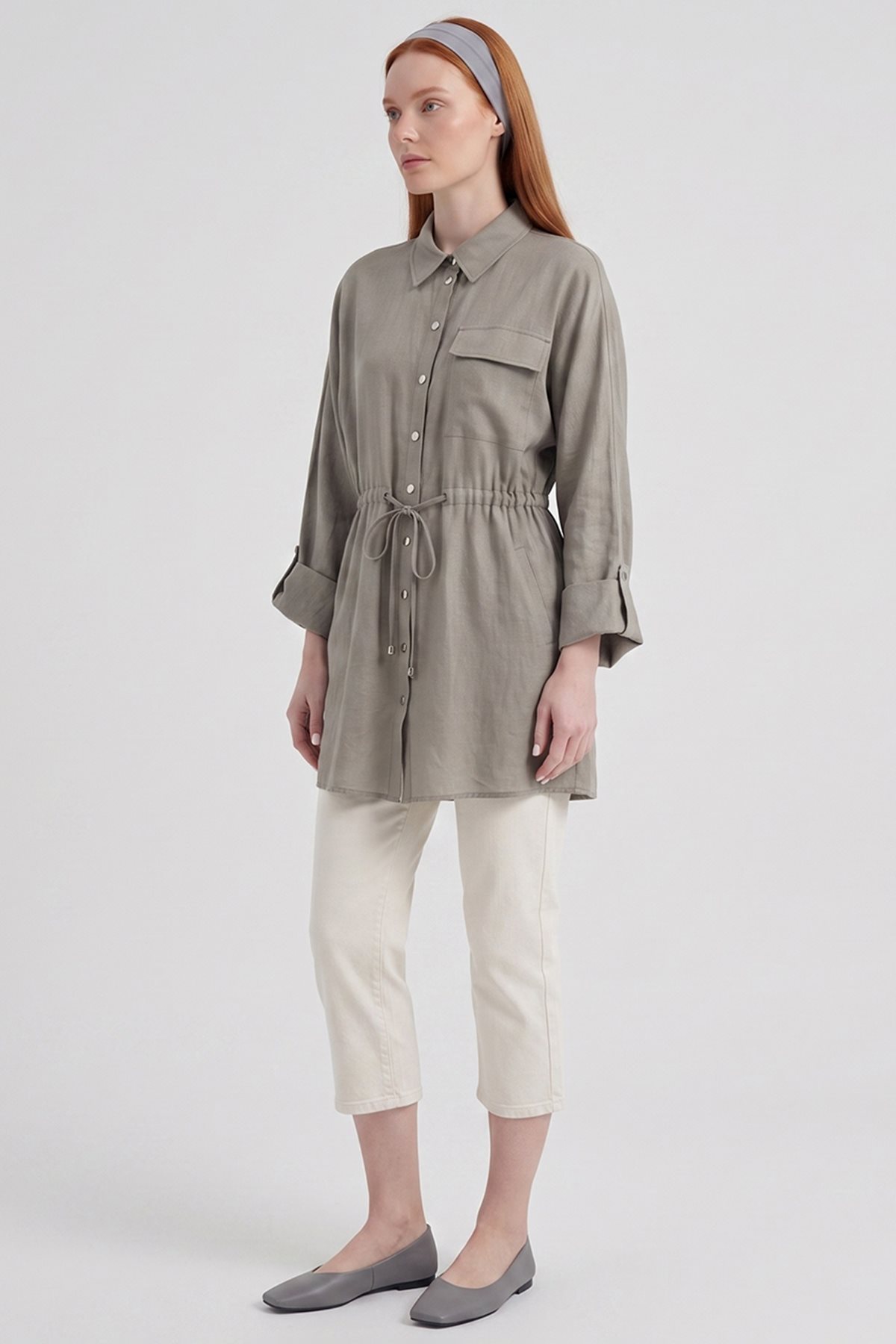 Single-Pocket Linen Lyocell Tunic Dark Mink