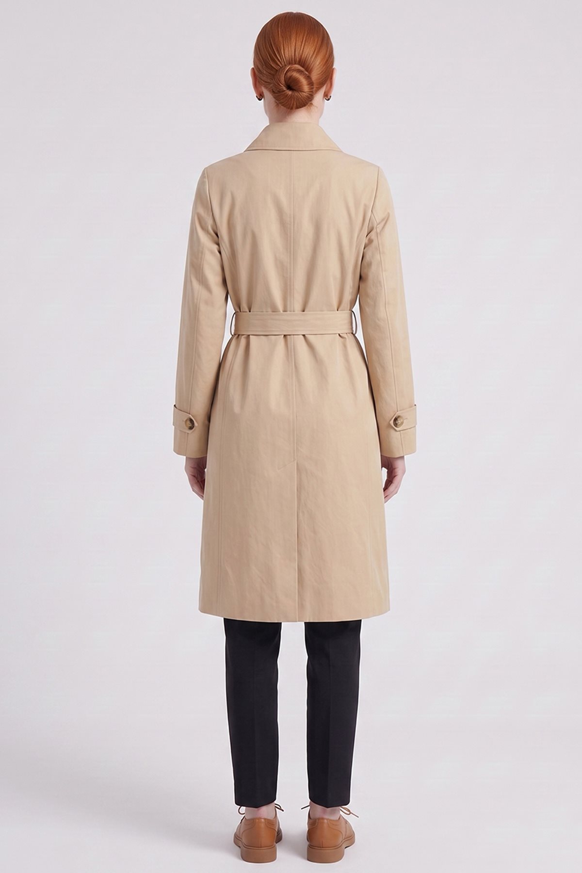 Convertible Collar Double-Breasted Trench Coat Light Beige