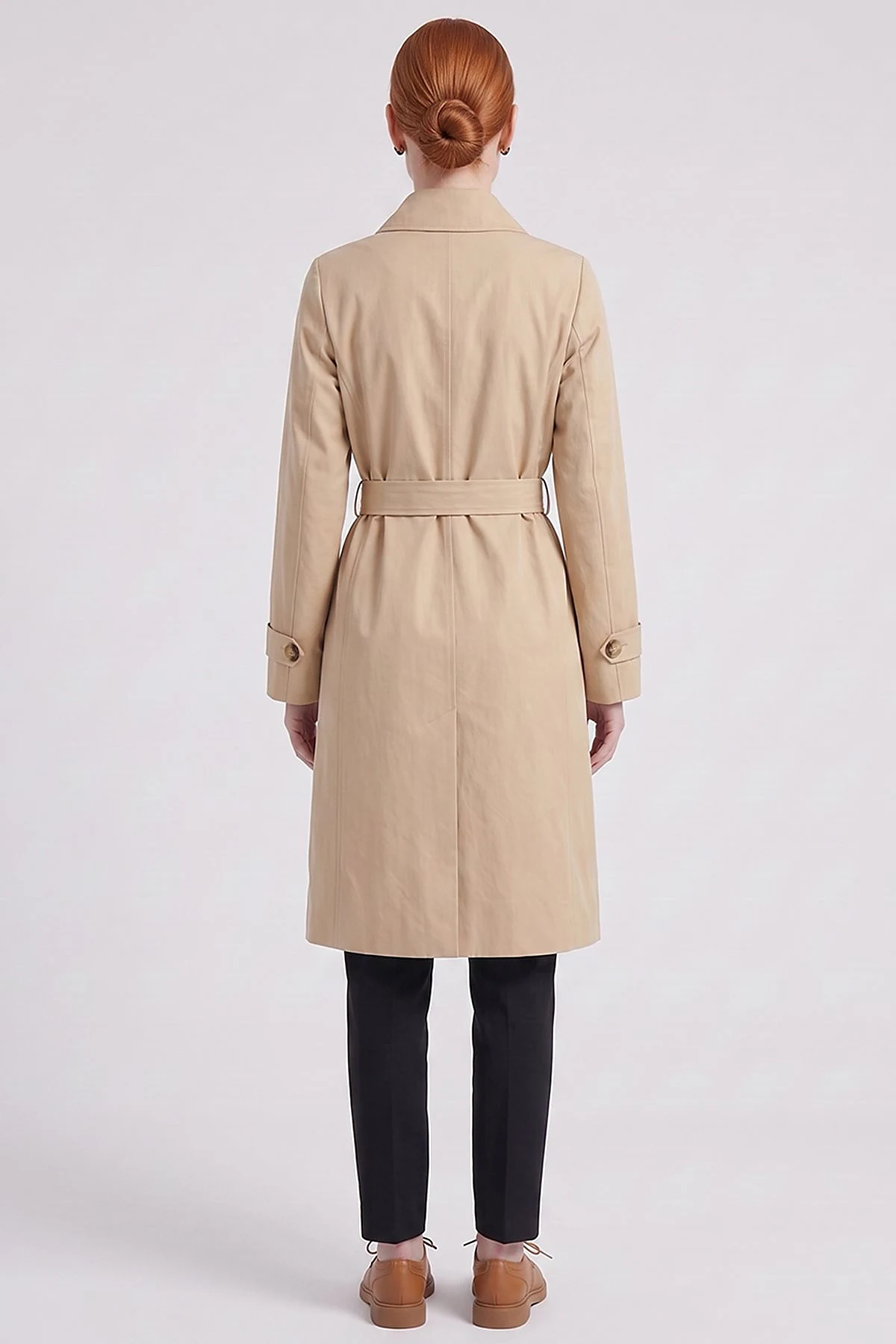 Convertible Collar Double-Breasted Trench Coat Beige