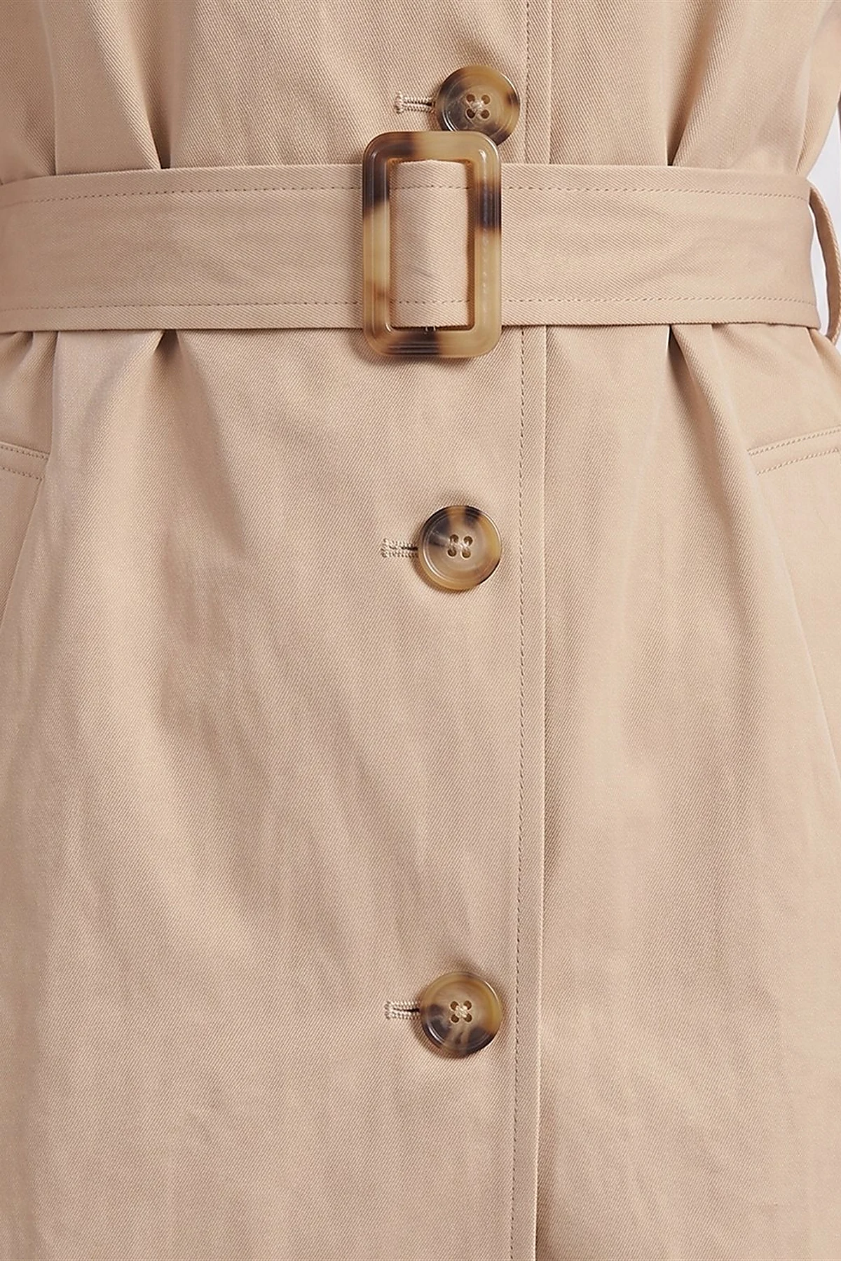 Convertible Collar Double-Breasted Trench Coat Beige