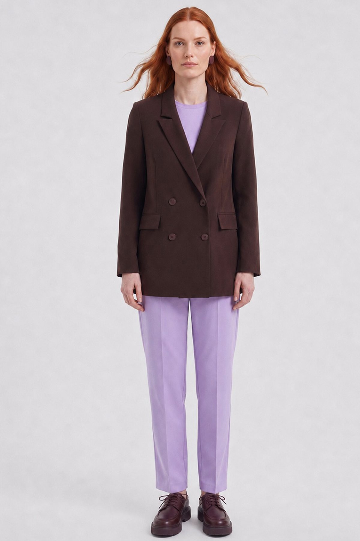 Cover Pocket Crepe Blazer Jacket Dark Brown