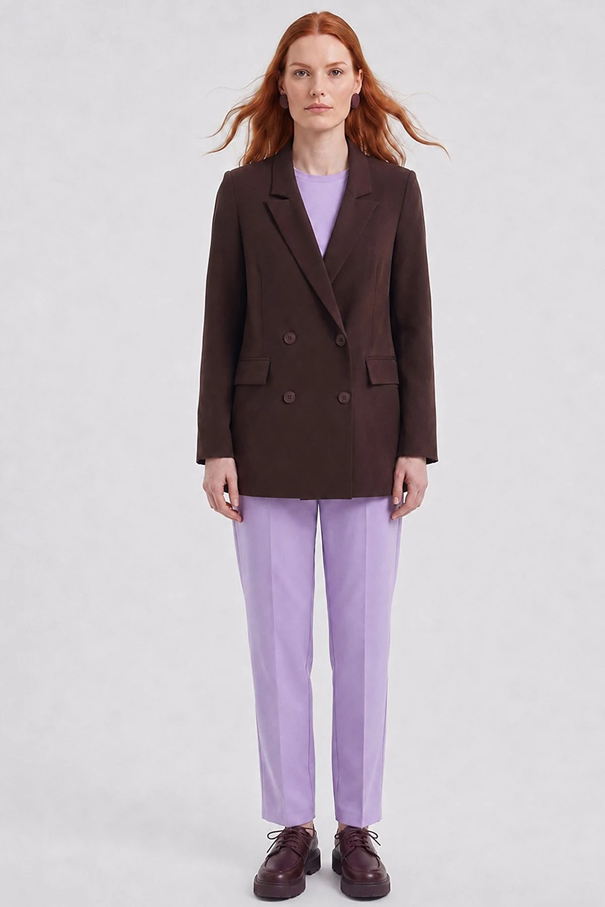 Cover Pocket Crepe Blazer Jacket Dark Brown
