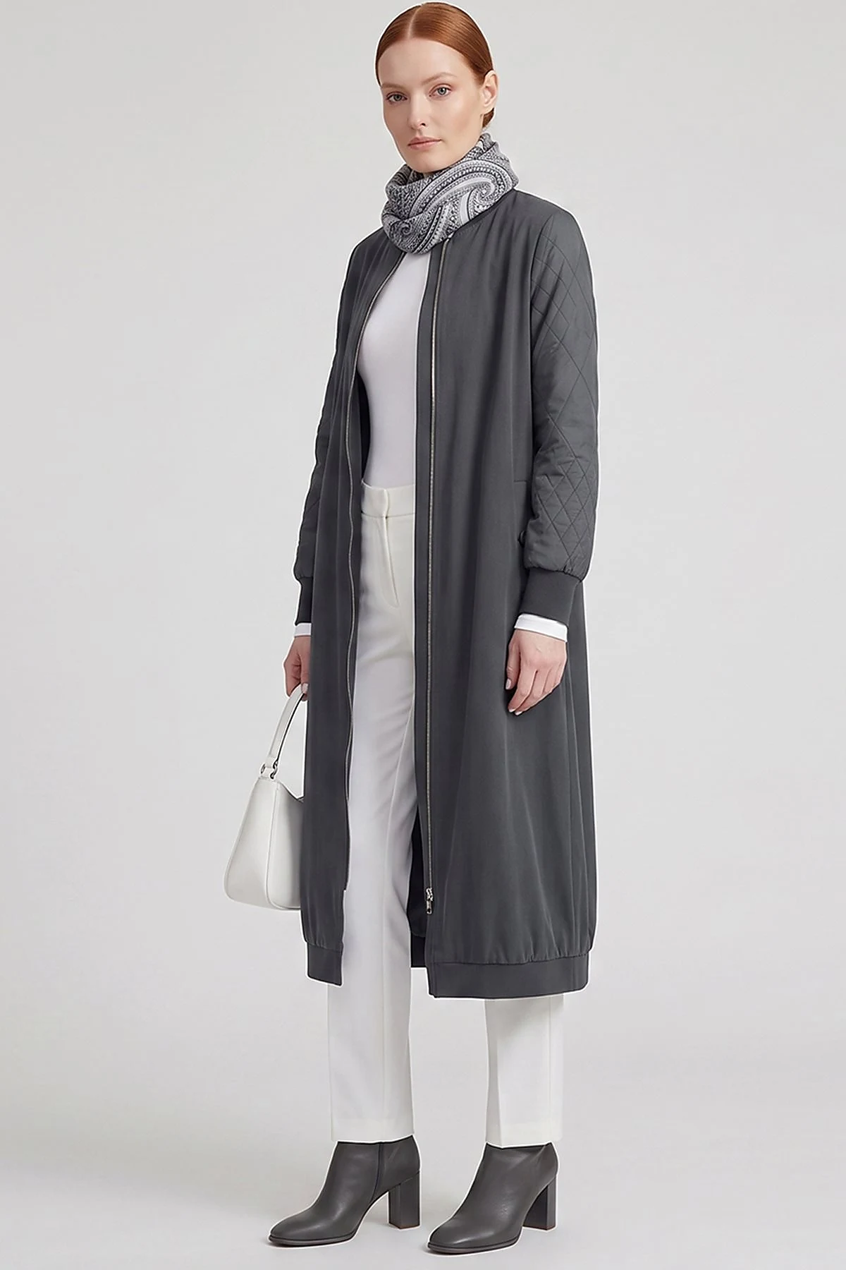 Varsity Collar Lyocell Viscose Slip-On Tunic Gray