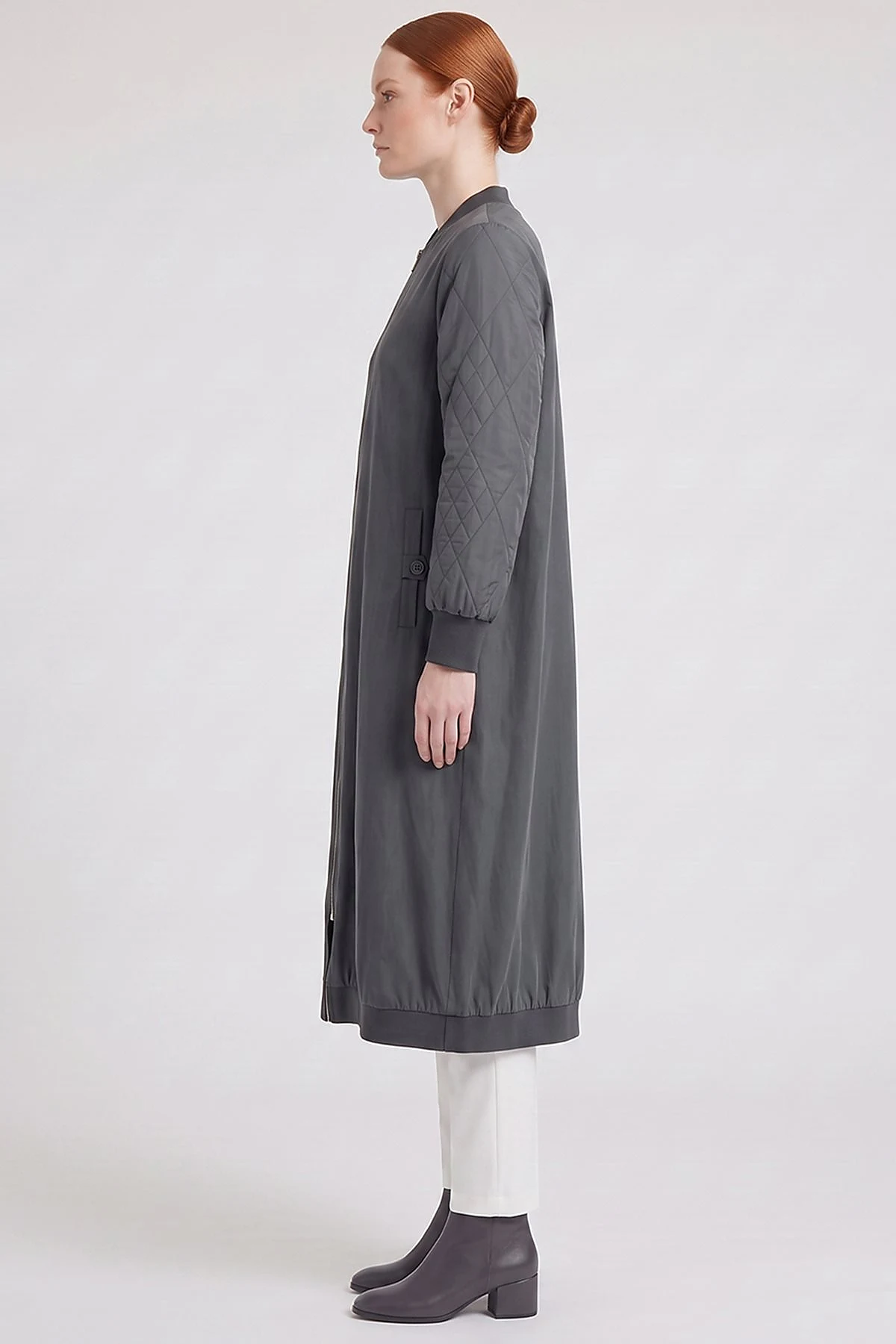 Varsity Collar Lyocell Viscose Slip-On Tunic Gray