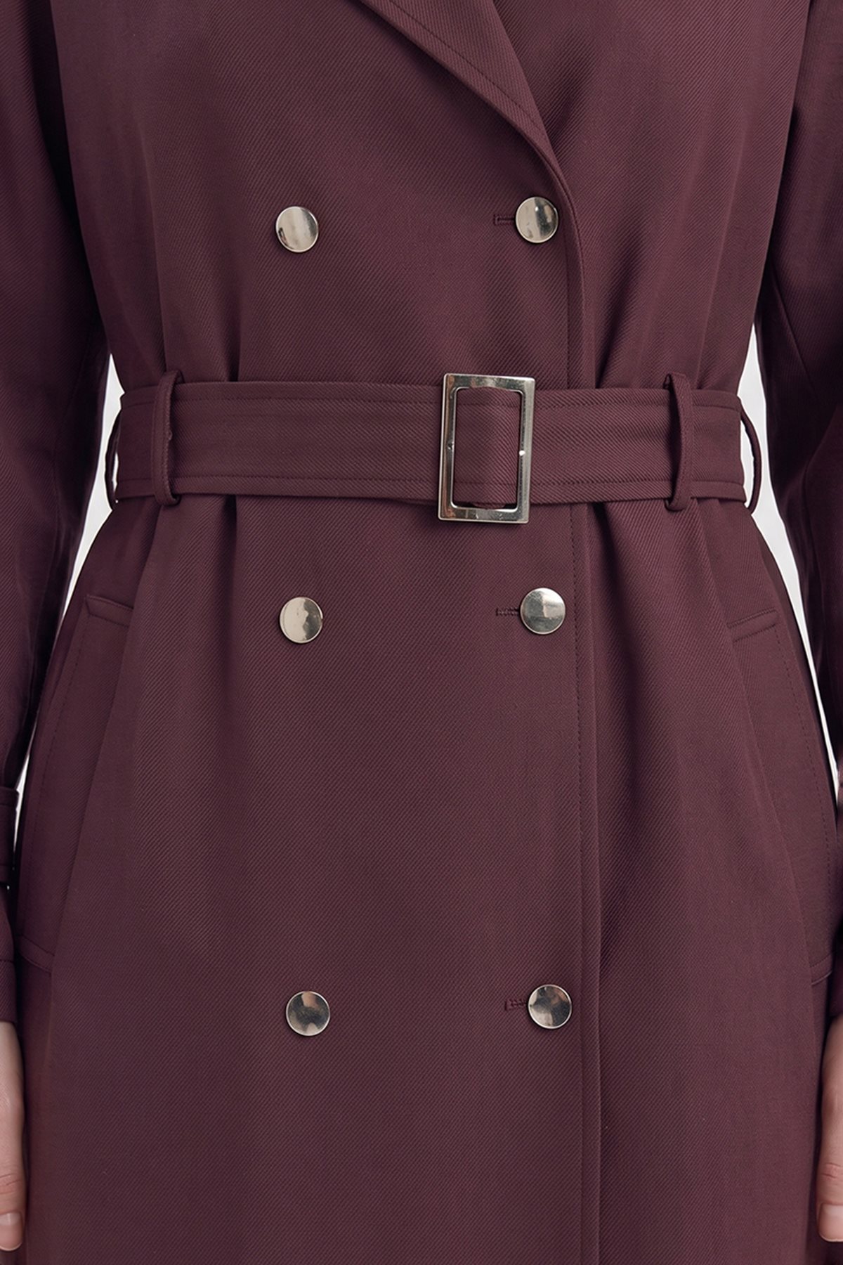 Contrast-Color Trench Coat Dark Burgundy–Dark Navy