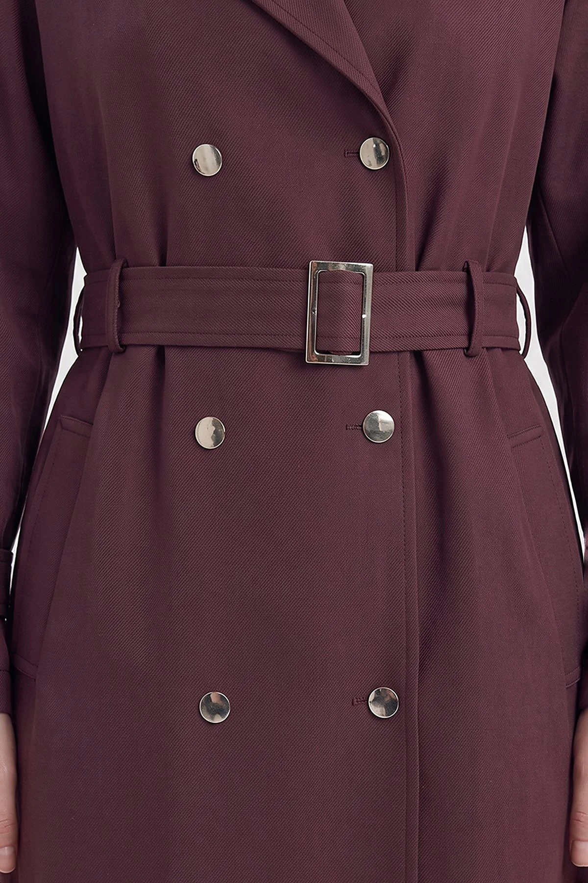 Contrast-Color Trench Coat Dark Burgundy–Dark Navy