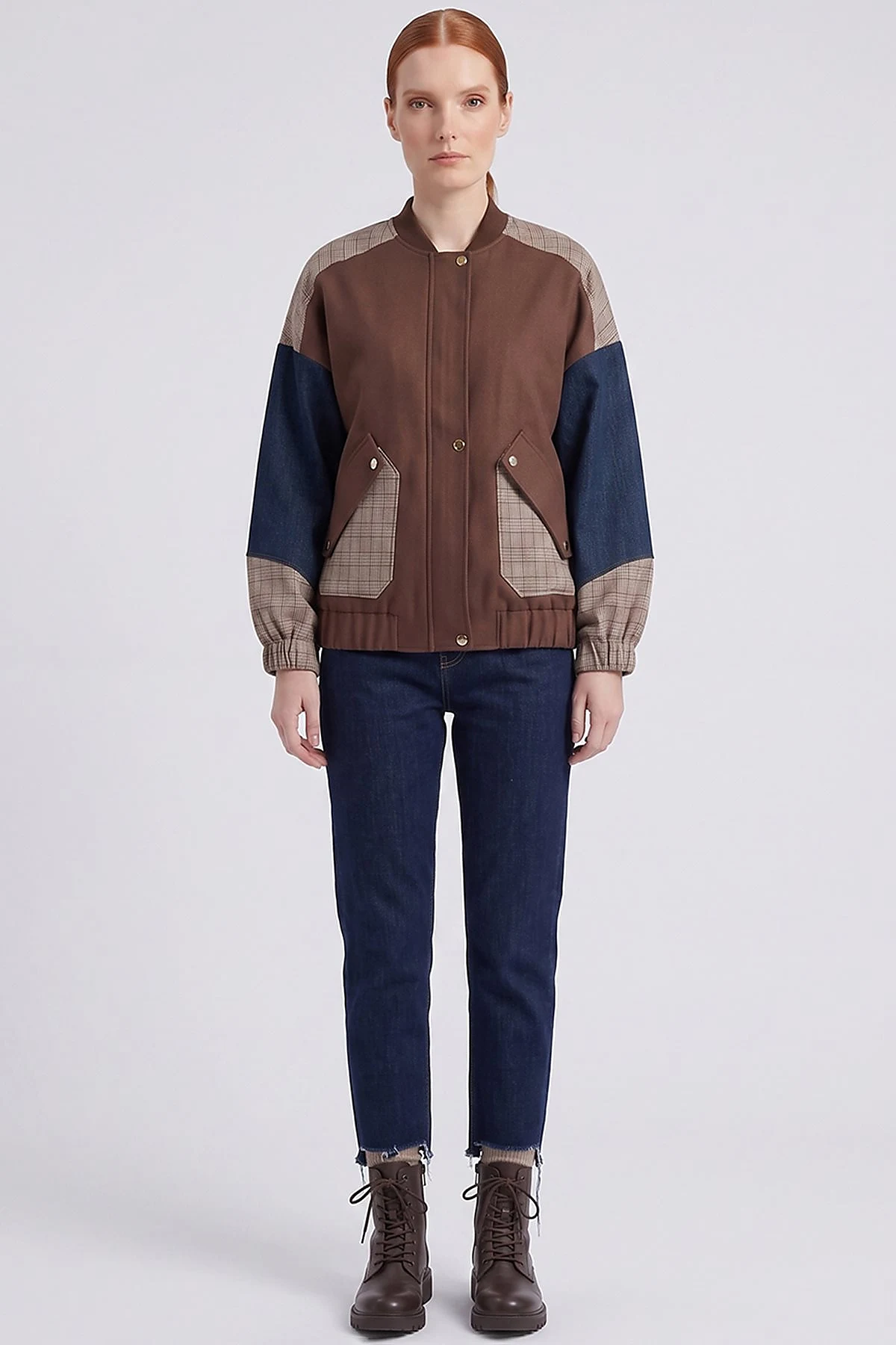 Color-Block Jacket Brown