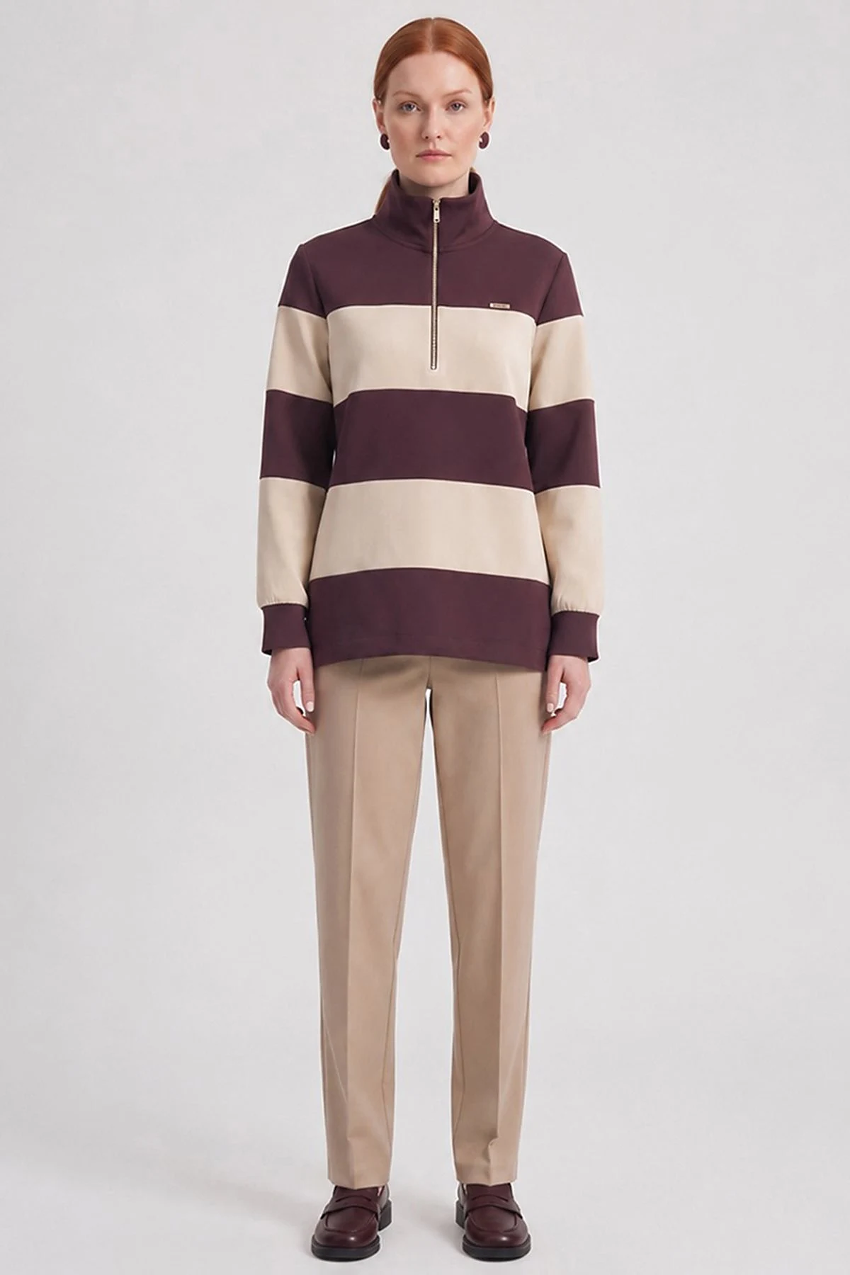 Color-Block Wide-Neck Sweatshirt Burgundy