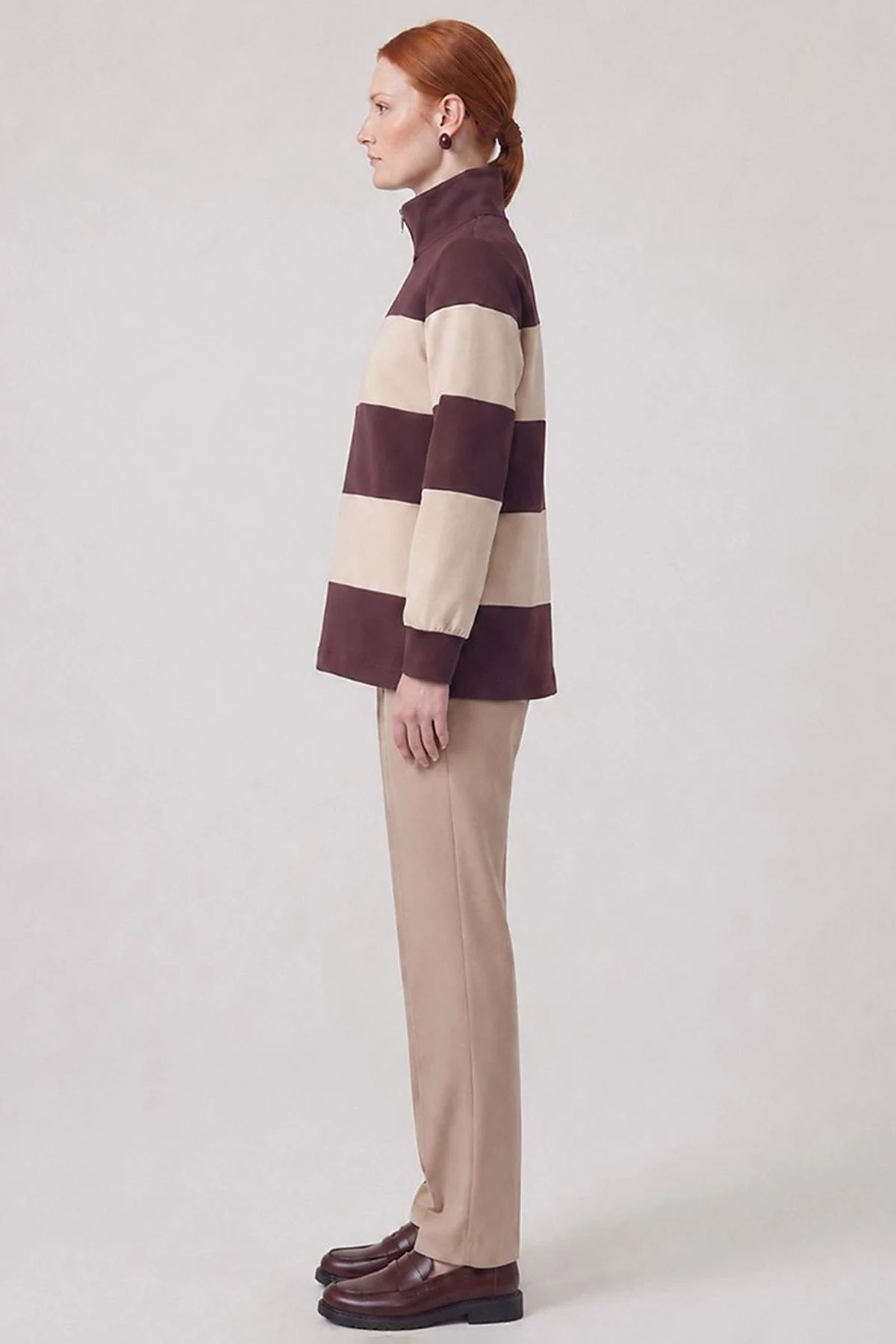 Color-Block Wide-Neck Sweatshirt Burgundy