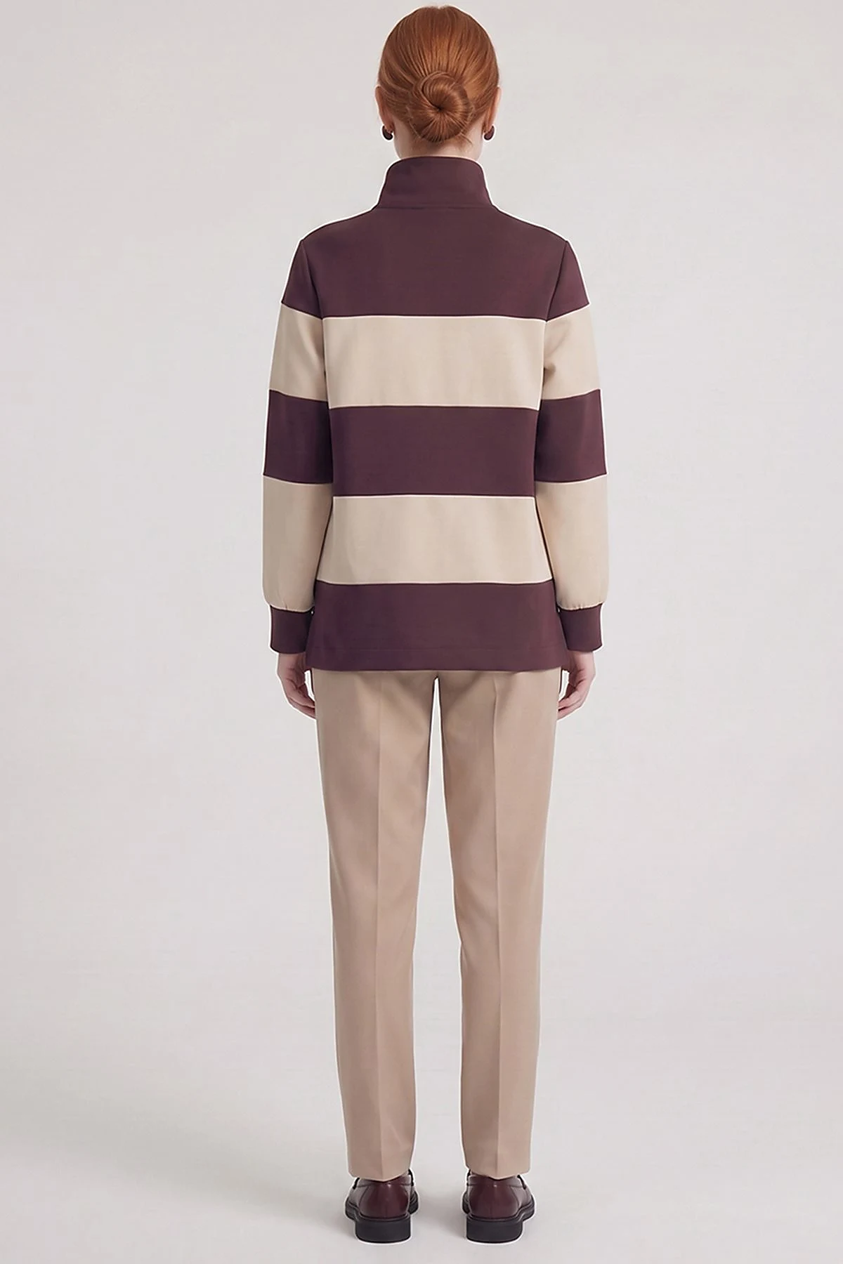Color-Block Wide-Neck Sweatshirt Burgundy