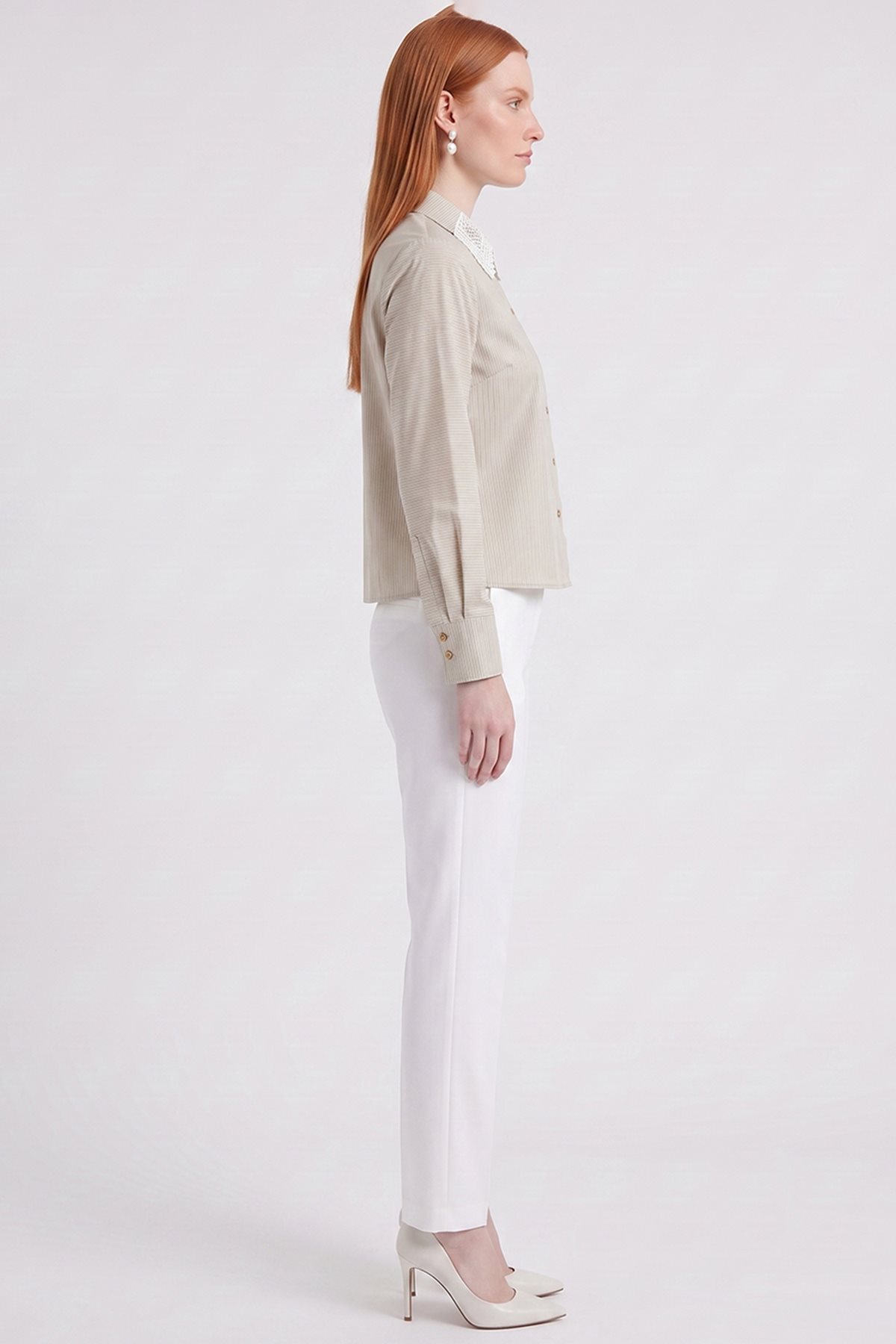 Collar-Detail Cotton Blouse Moss Green
