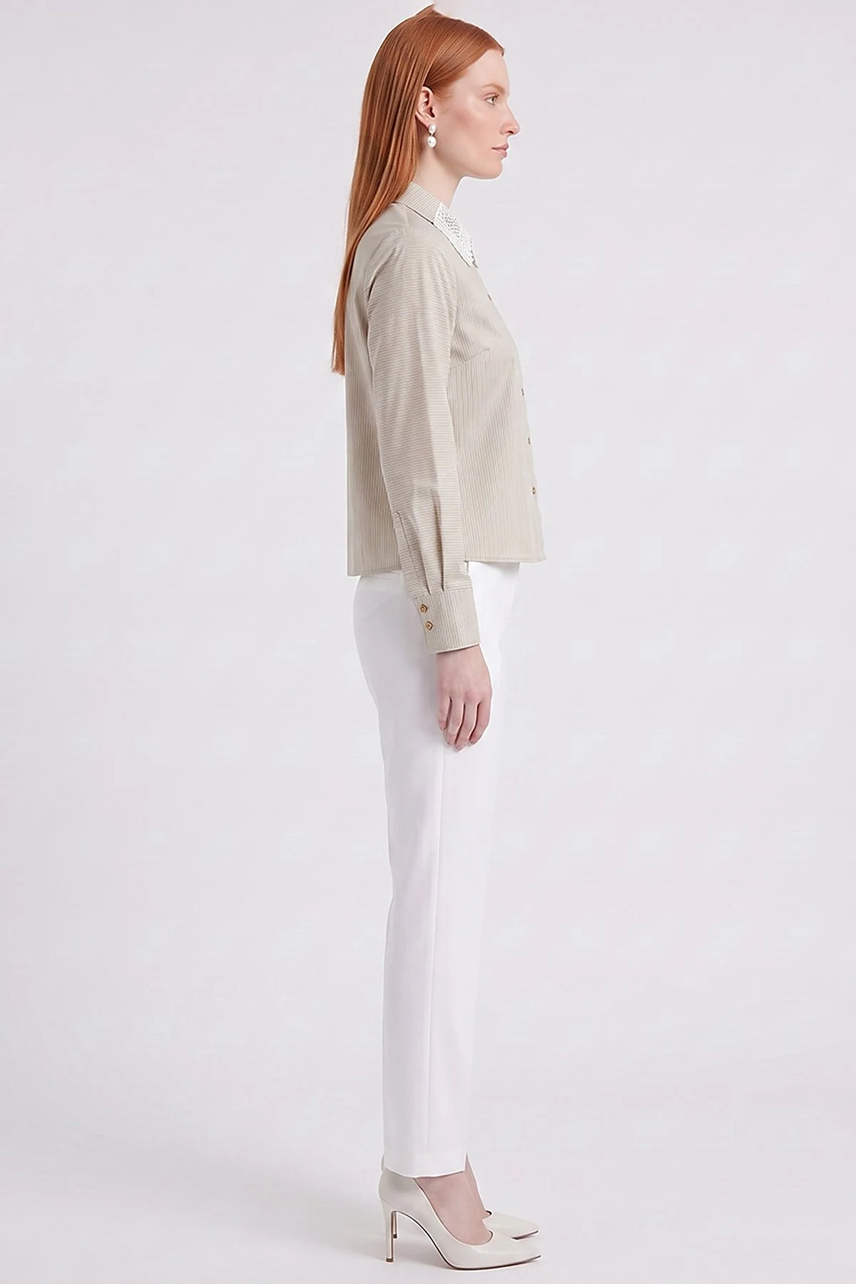 Collar-Detail Cotton Blouse Green