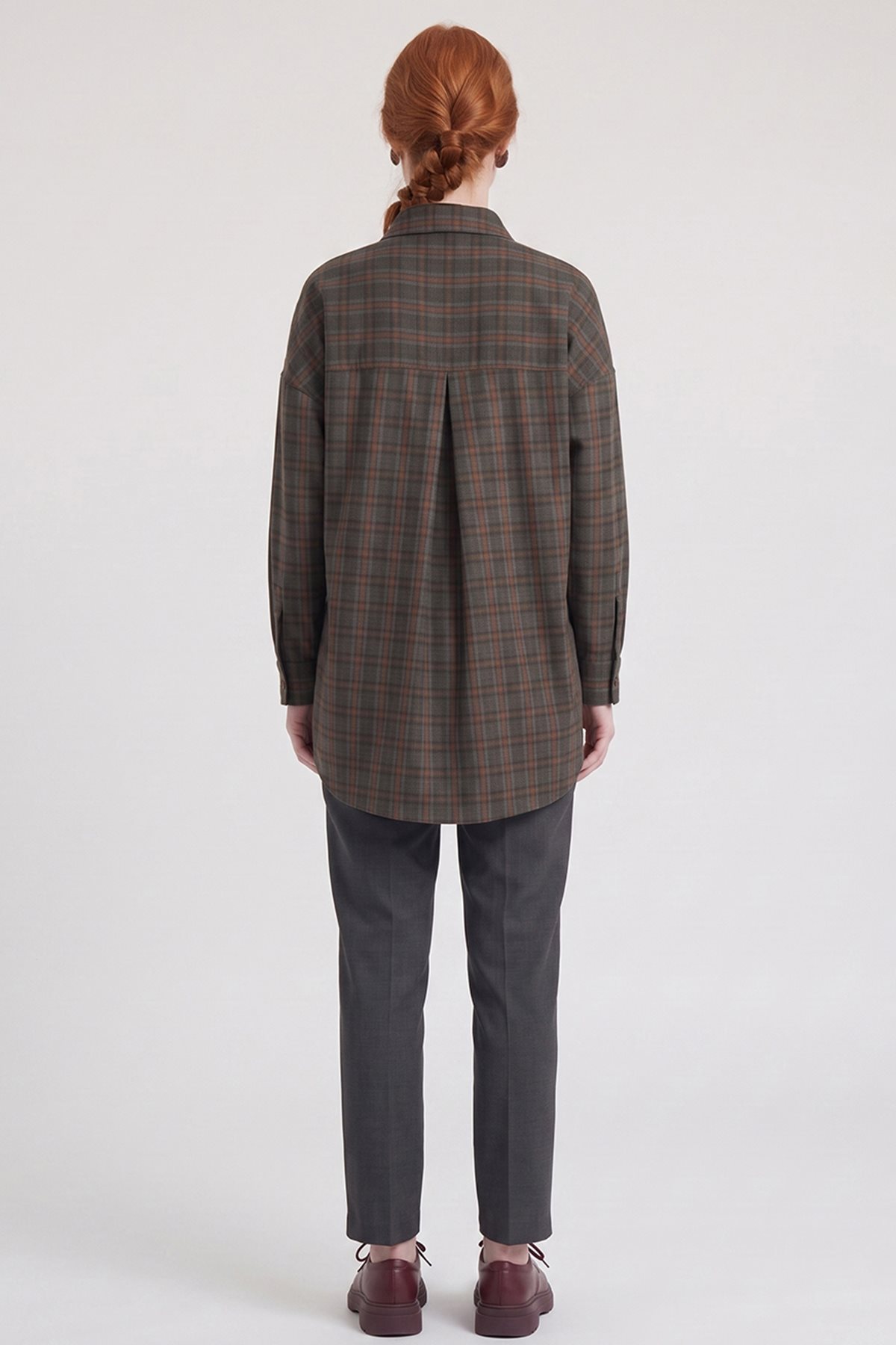 Plaid Pattern Embroidered Appliqué Tunic Khaki