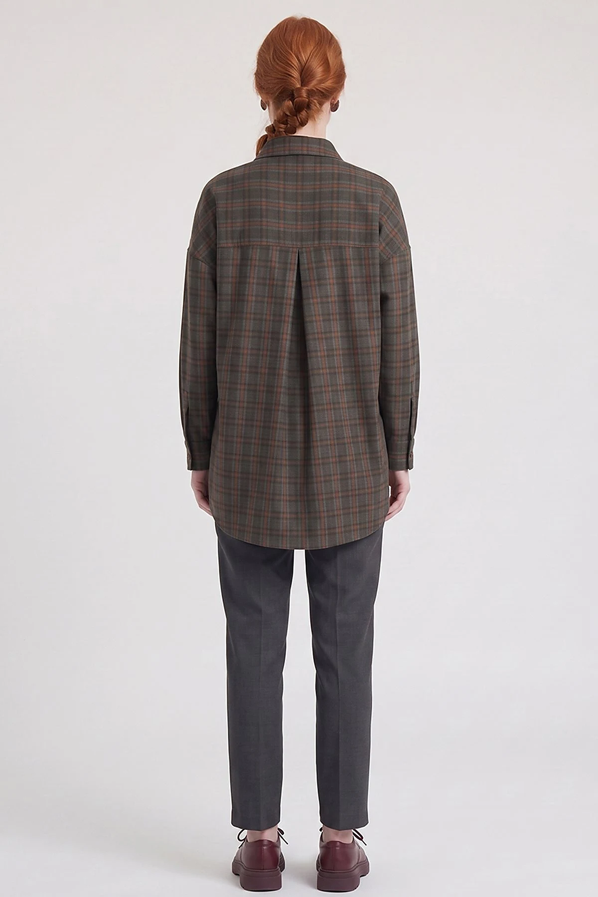 Plaid Pattern Embroidered Appliqué Tunic Khaki