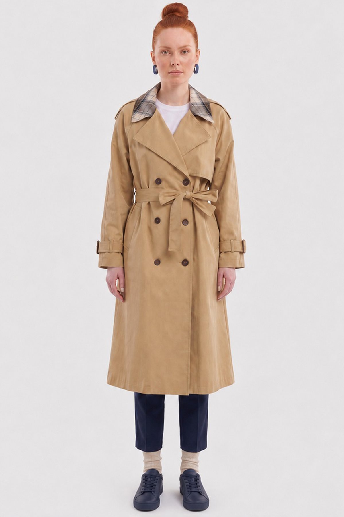 Collar-Detail Trench Coat Beige