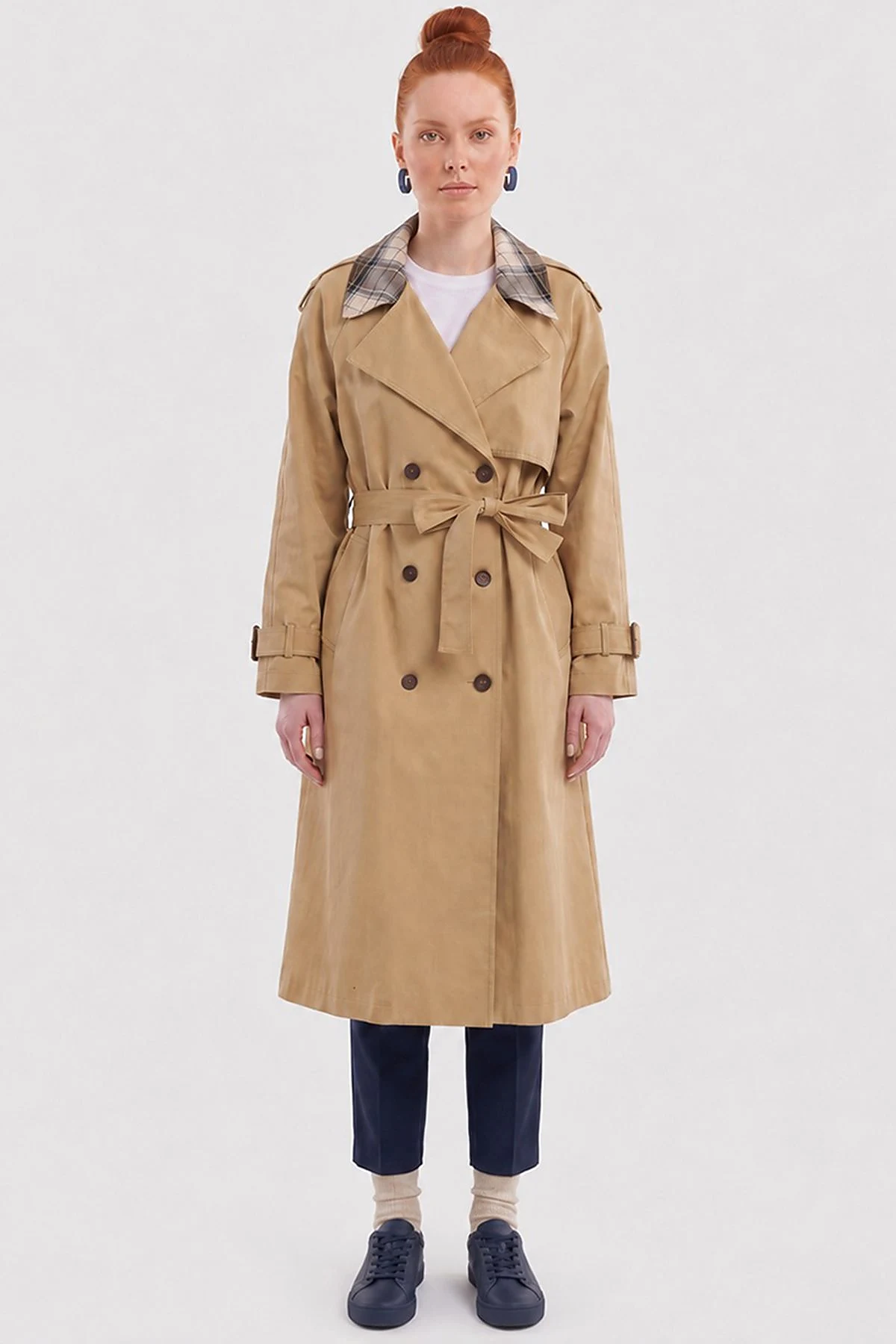 Collar-Detail Trench Coat Beige
