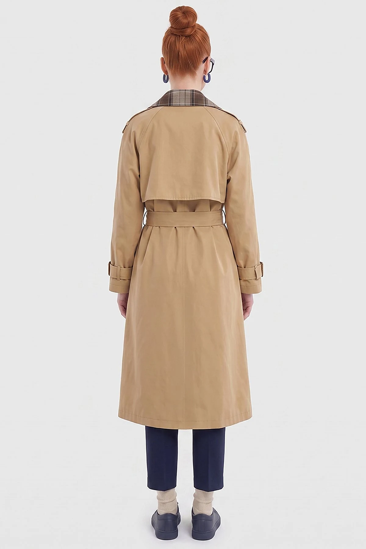Collar-Detail Trench Coat Beige