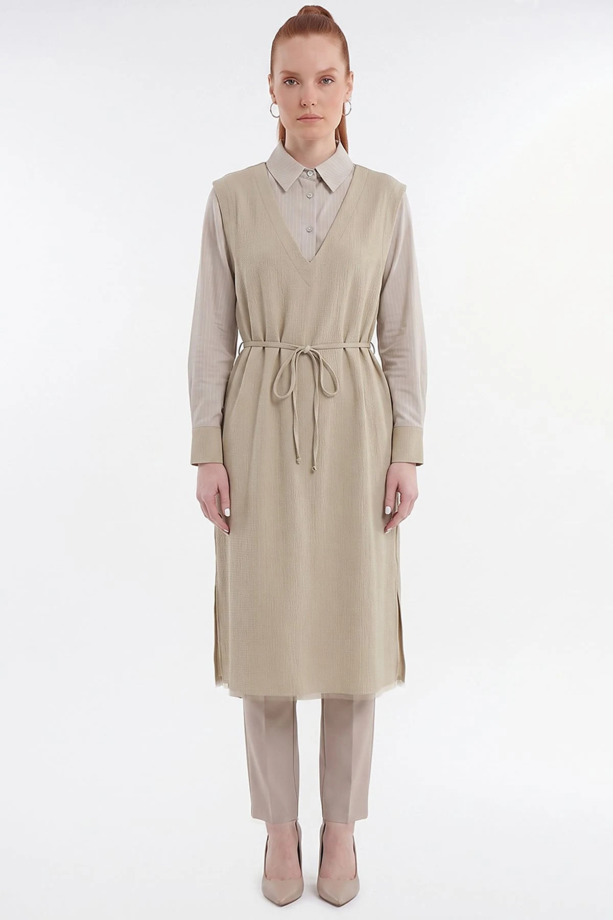 Shirt-Detail Long Tunic Green